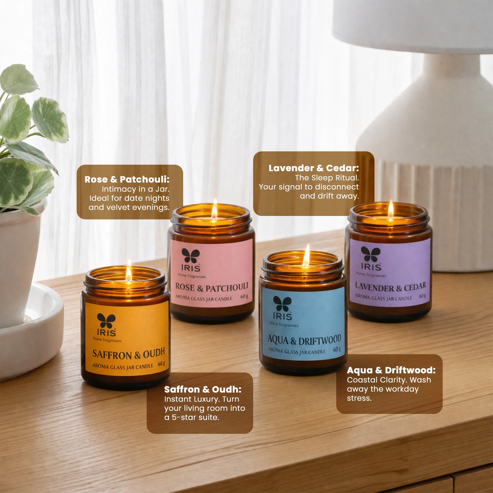 IRIS Aroma Glass Jar Candle | Pack of 4