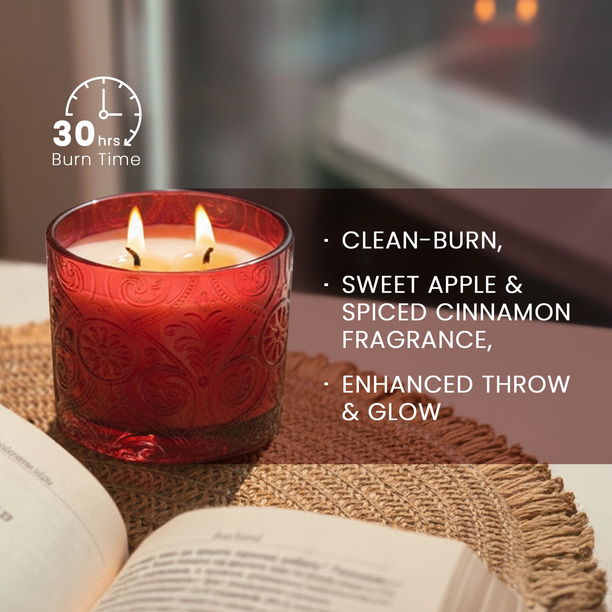 IRIS Apple Cinnamon Premium Glass Jar Candle | 30 Hr Burn Time