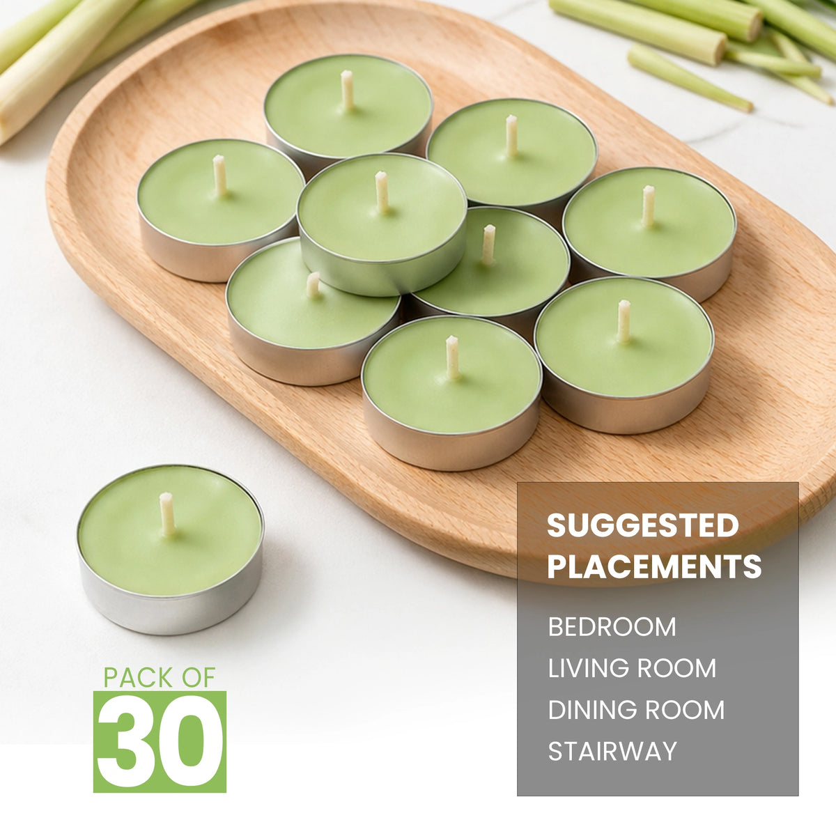 Lemongrass scented tealight candles pack of 30