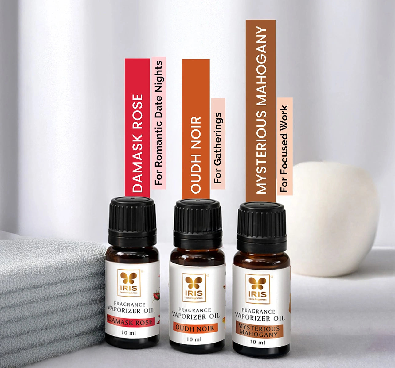 White Ceramic Premium Aroma Vaporizer Set | 3 Assorted Fragrances | Each 10 ml