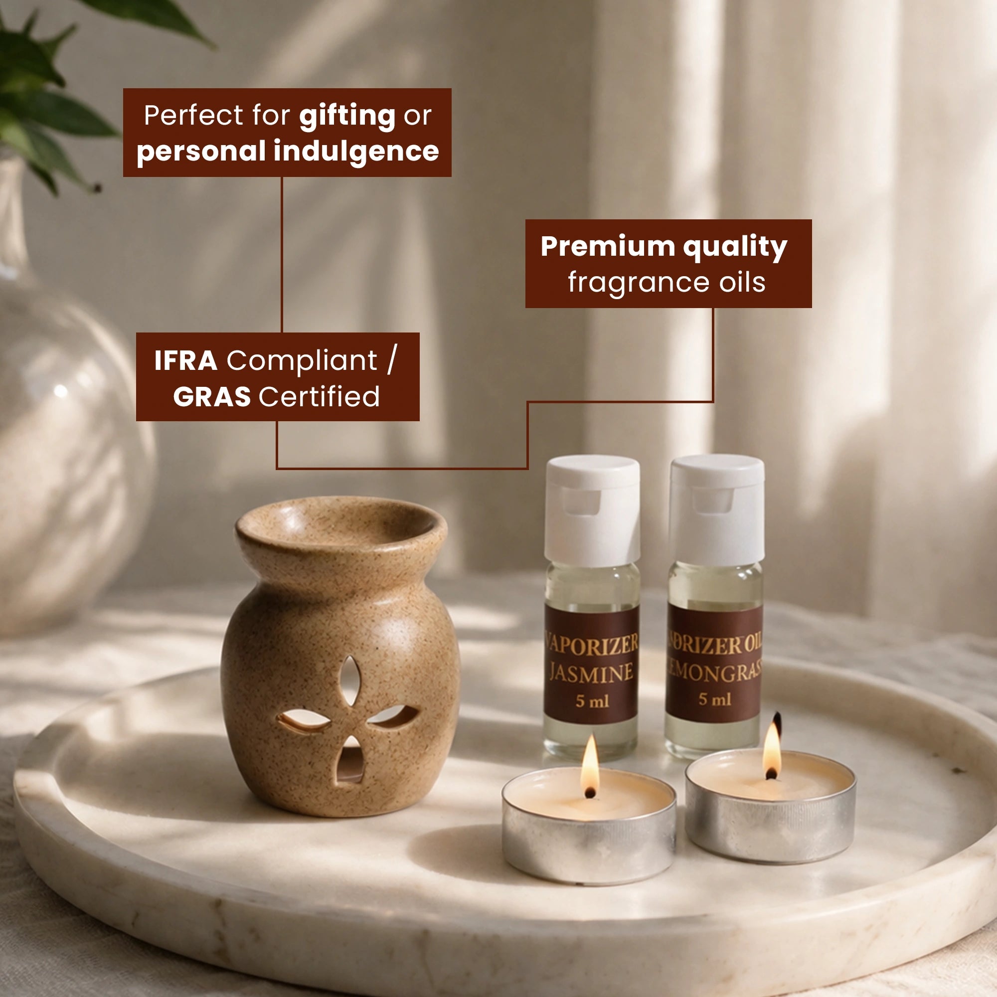 Aroma Vaporizer Set with Jasmine & Lemongrass Fragrance oil