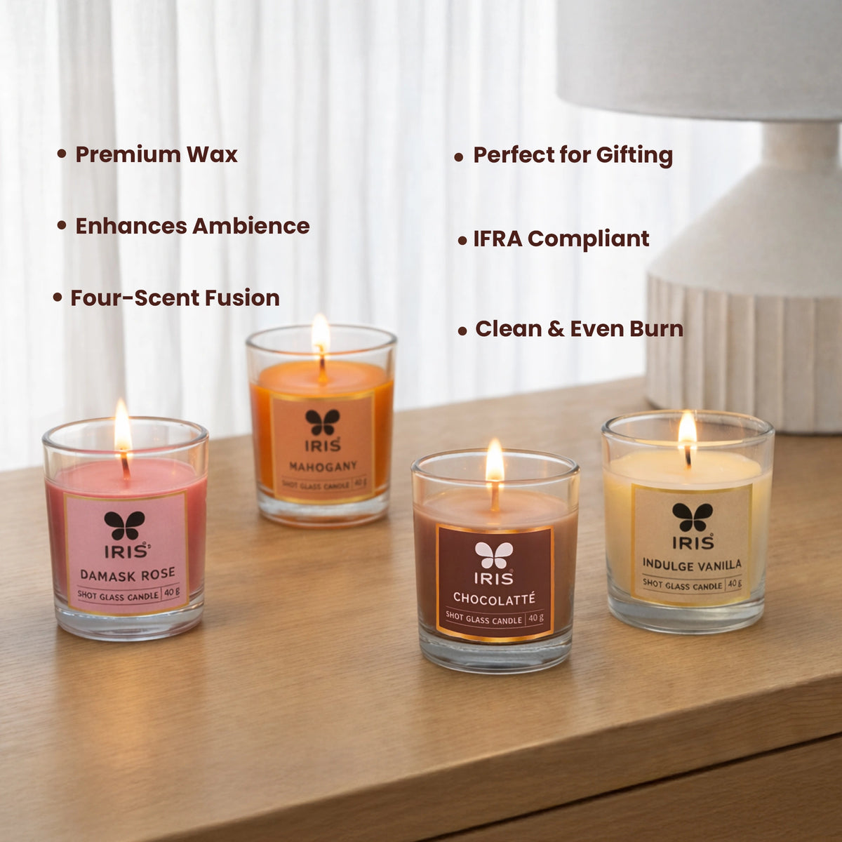 Shot Glass Candle | Pack of 4 | Burning time of 8Hrs each