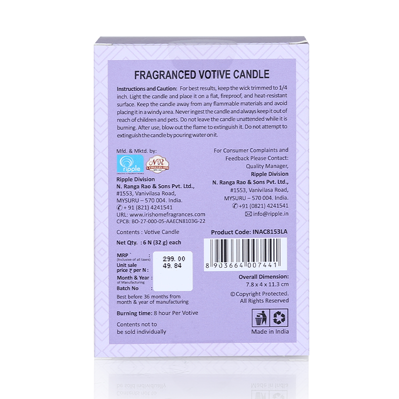 Pack of 6 votive candles-Lavender