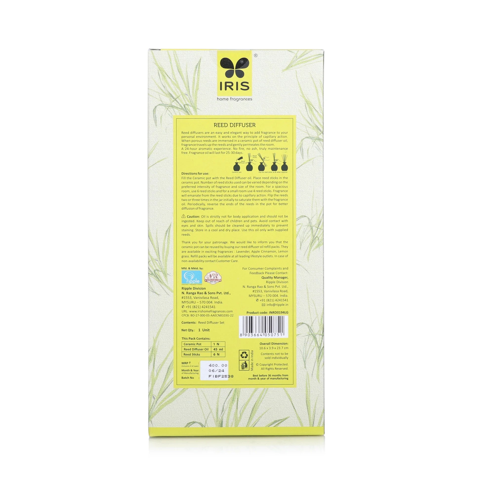 IRIS Lemongrass Reed Diffuser Set 194