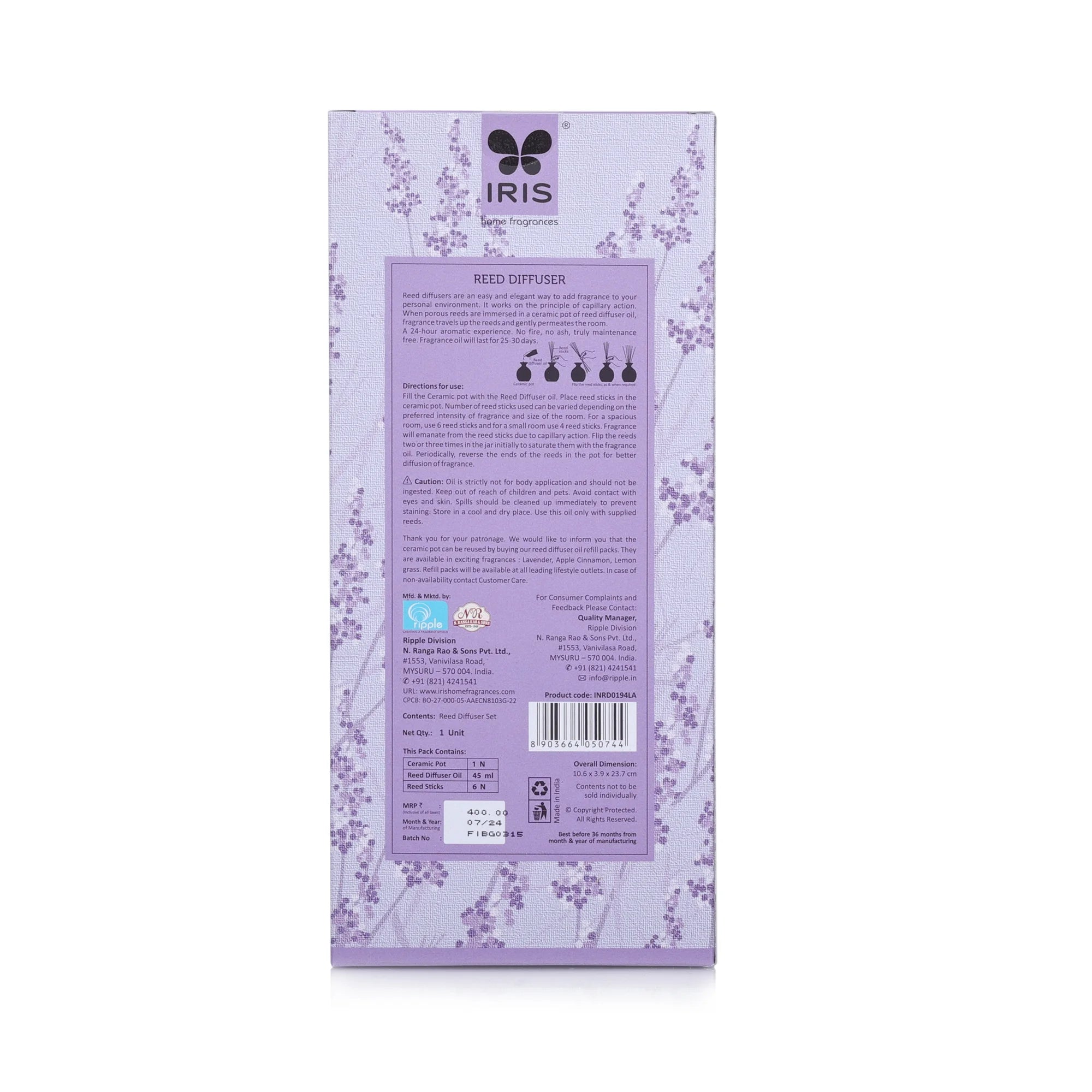 IRIS Lavender Reed Diffuser Set 194