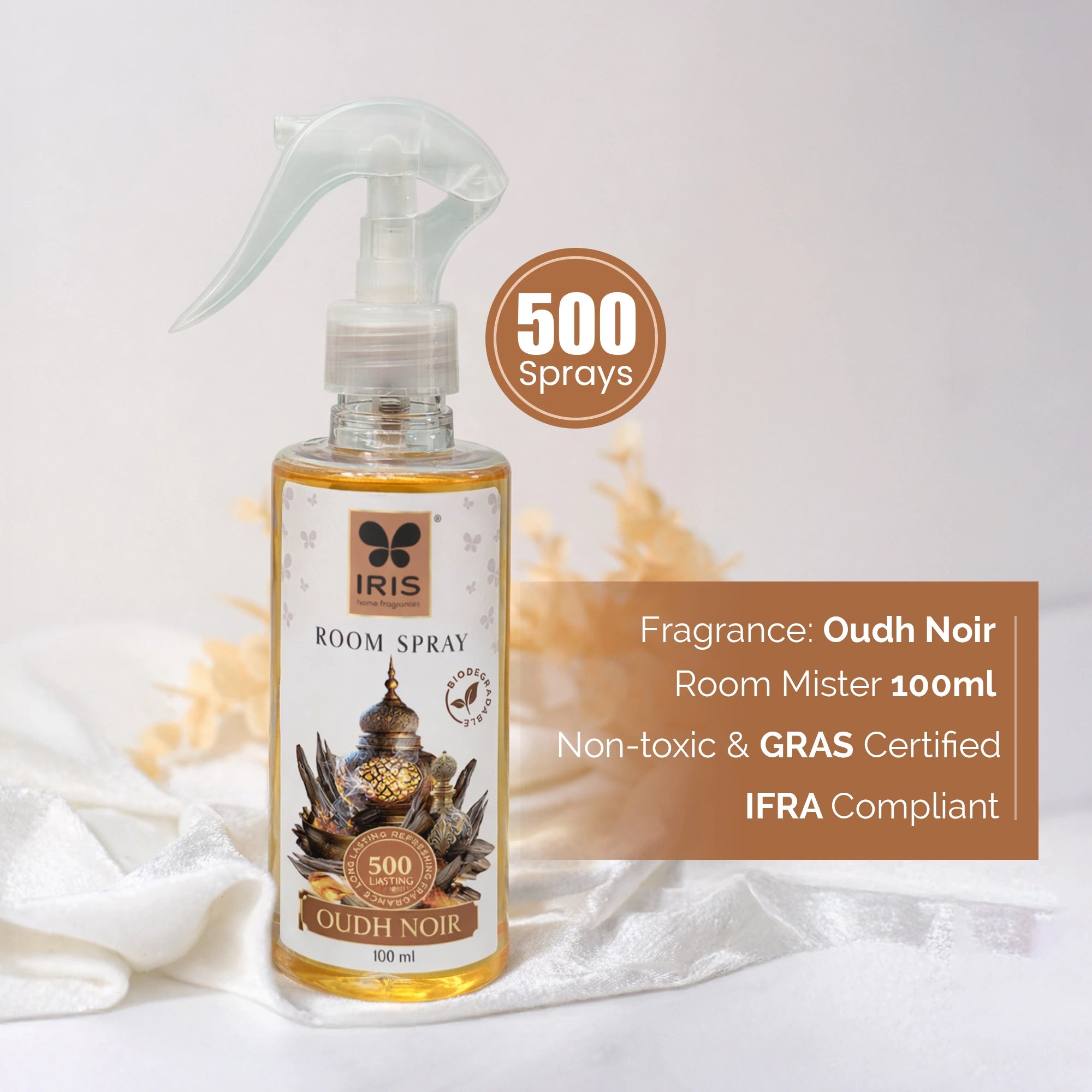 Oudh Noir Room Spray 100ml | 500 Sprays | LPG & CFC Free | Non-Toxic |