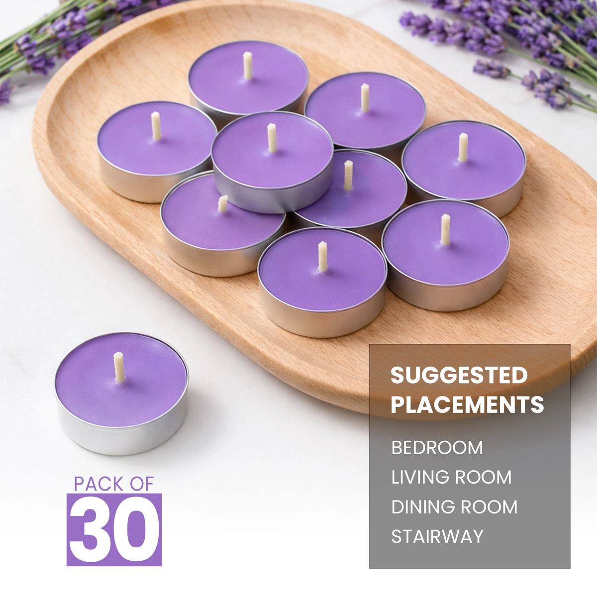 Lavender scented tealight candles pack of 30