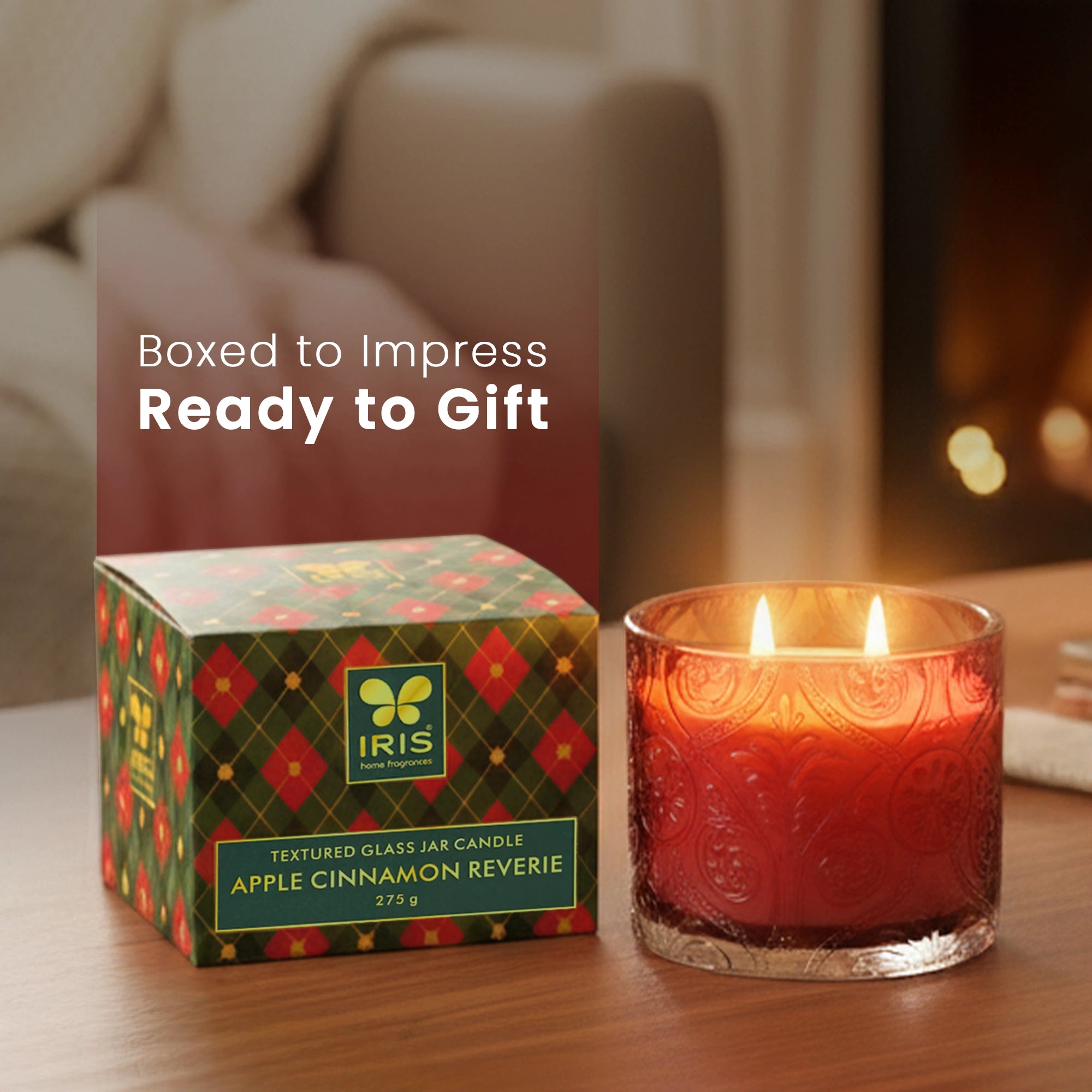 IRIS Apple Cinnamon Premium Glass Jar Candle | 30 Hr Burn Time