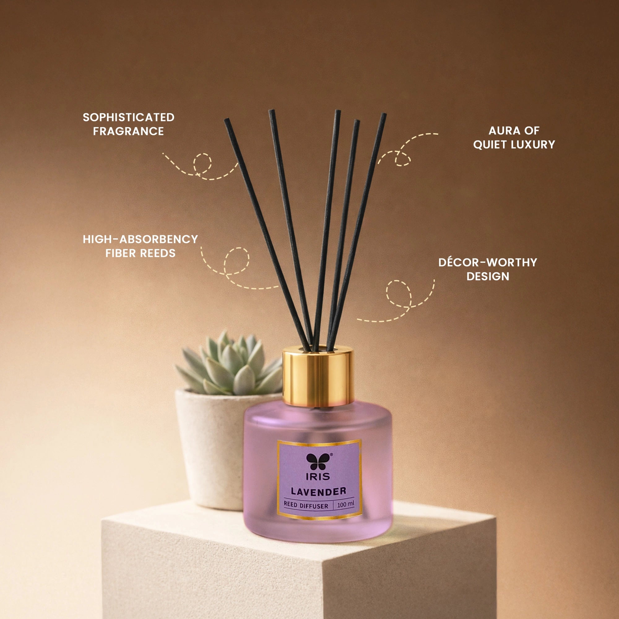 Lavender Frosted Glass Reed Diffuser Set by IRIS |100ml oil and 5 Fibre Reed sticks