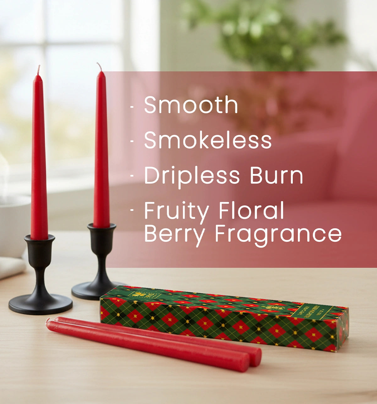 IRIS Berry Fragranced Taper Candles | Pack of 4 | 8Hrs Burning Time | 10 Inch