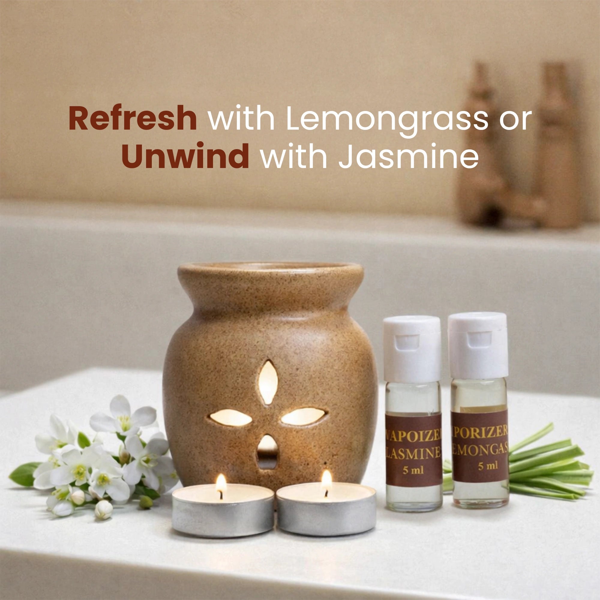 Aroma Vaporizer Set with Jasmine & Lemongrass Fragrance oil