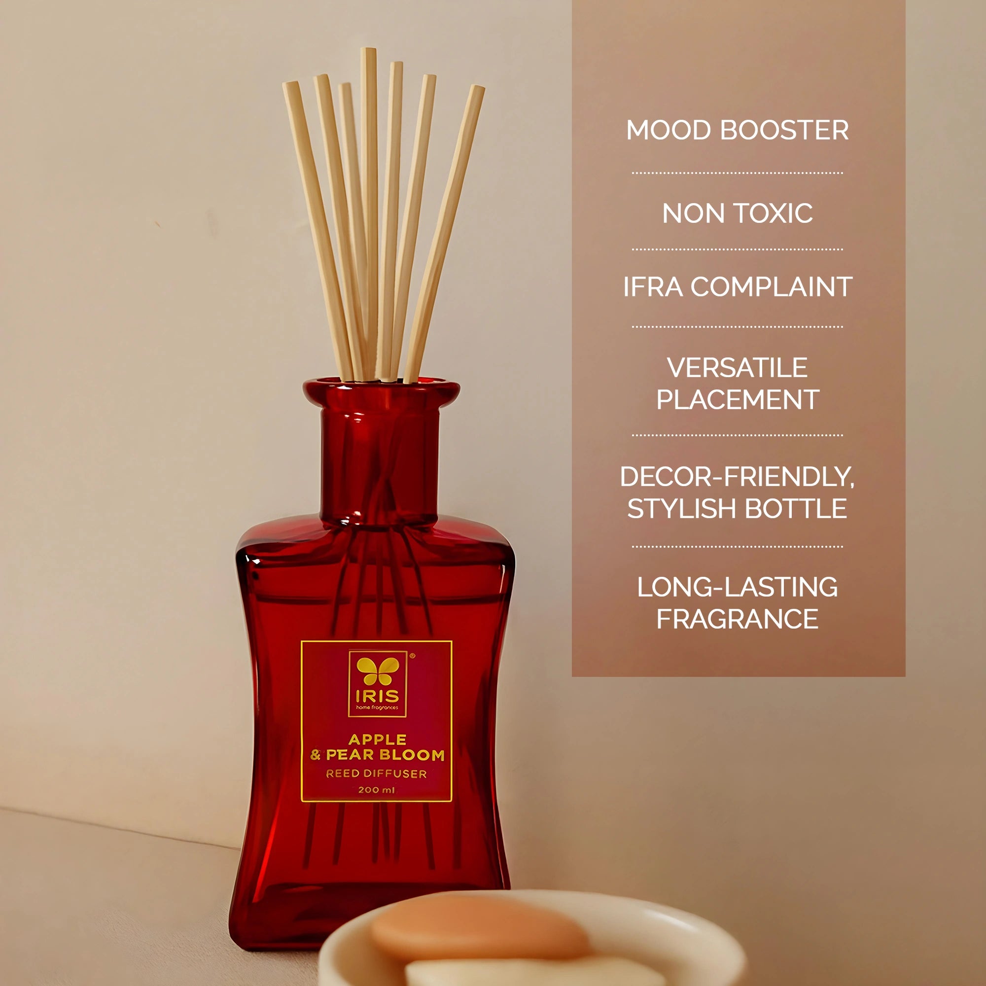 IRIS  Reed Diffuser Set |Apple & Pear Bloom|Lasts More than 30 Days | 200ml + 8 Rattan Reeds