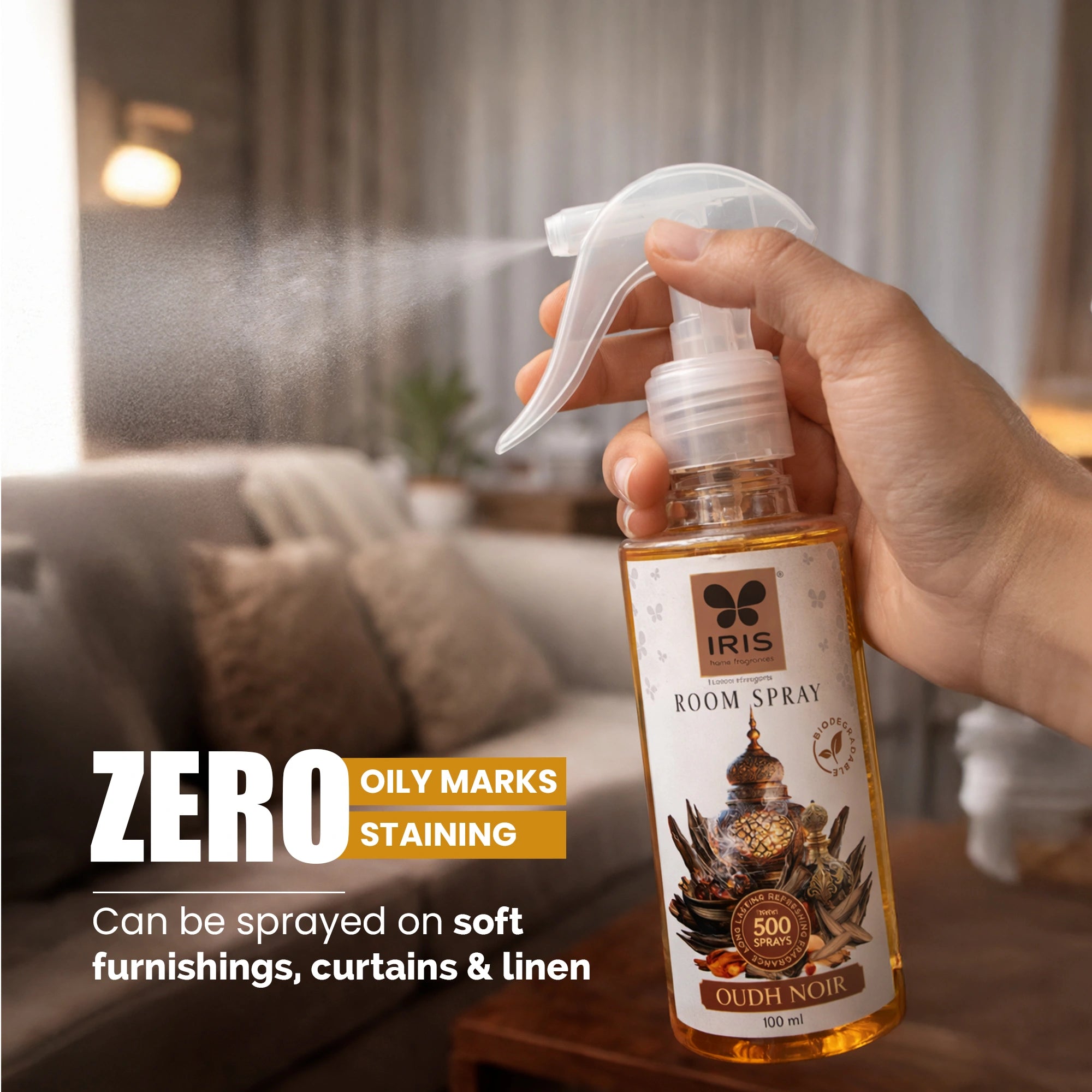 Oudh Noir Room Spray 100ml | 500 Sprays | LPG & CFC Free | Non-Toxic |