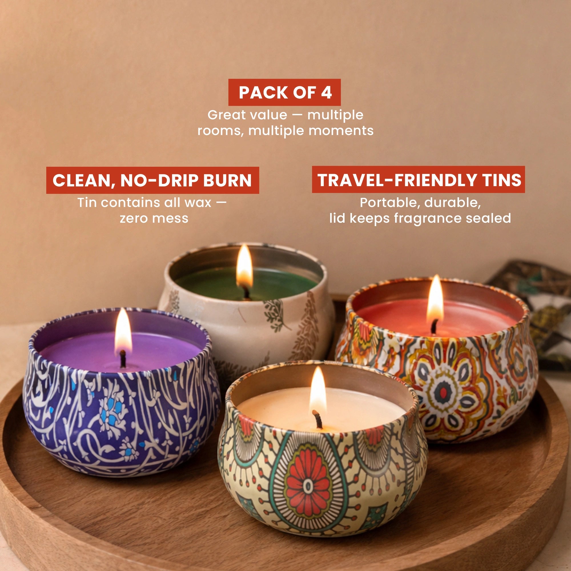 Premium Scented Candle Gift Set | Pack of 4 Tins