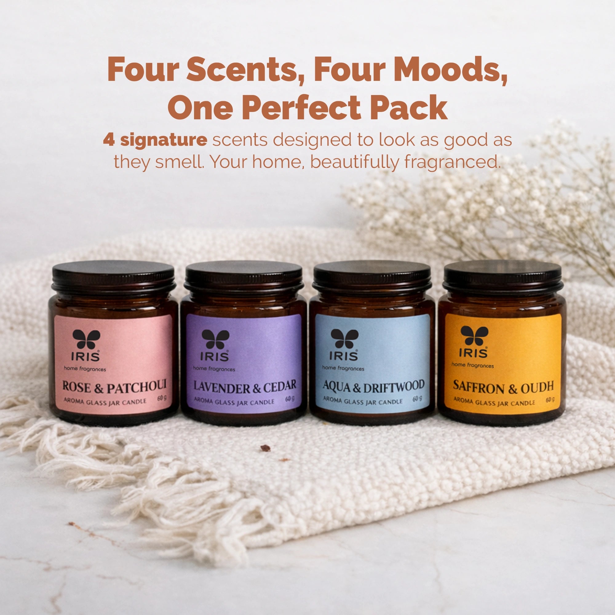 IRIS Aroma Glass Jar Candle | Pack of 4