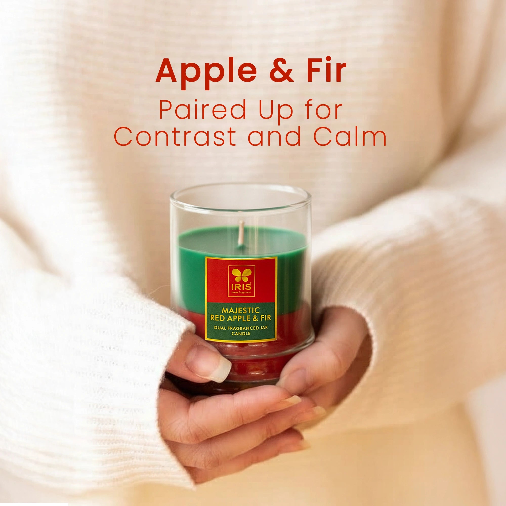 IRIS 2 in 1 Fragranced Jar Candle |Red apple and Fir| 28 Hour Burn Time