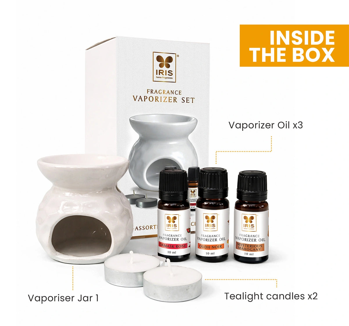 White Ceramic Premium Aroma Vaporizer Set | 3 Assorted Fragrances | Each 10 ml