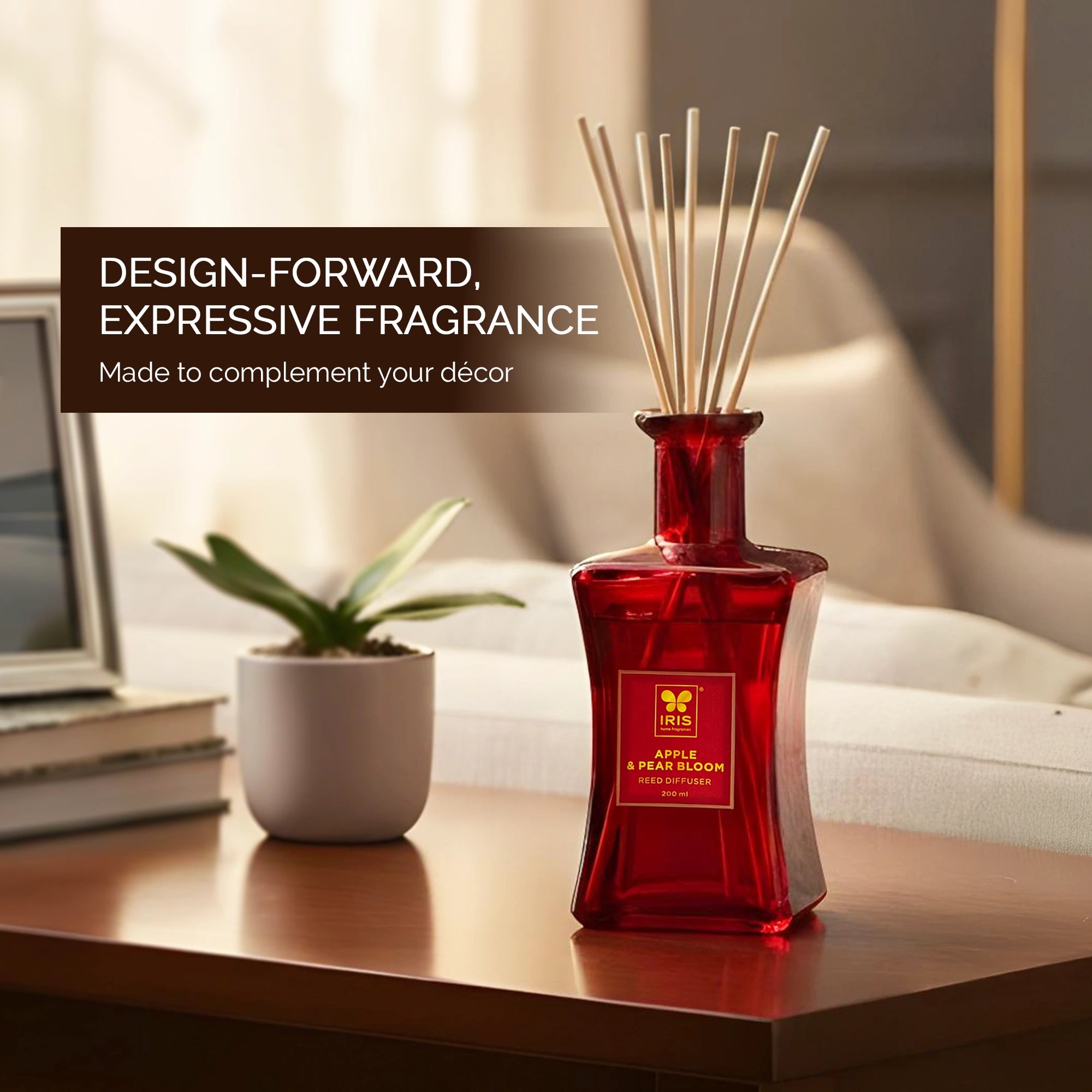 IRIS  Reed Diffuser Set |Apple & Pear Bloom|Lasts More than 30 Days | 200ml + 8 Rattan Reeds