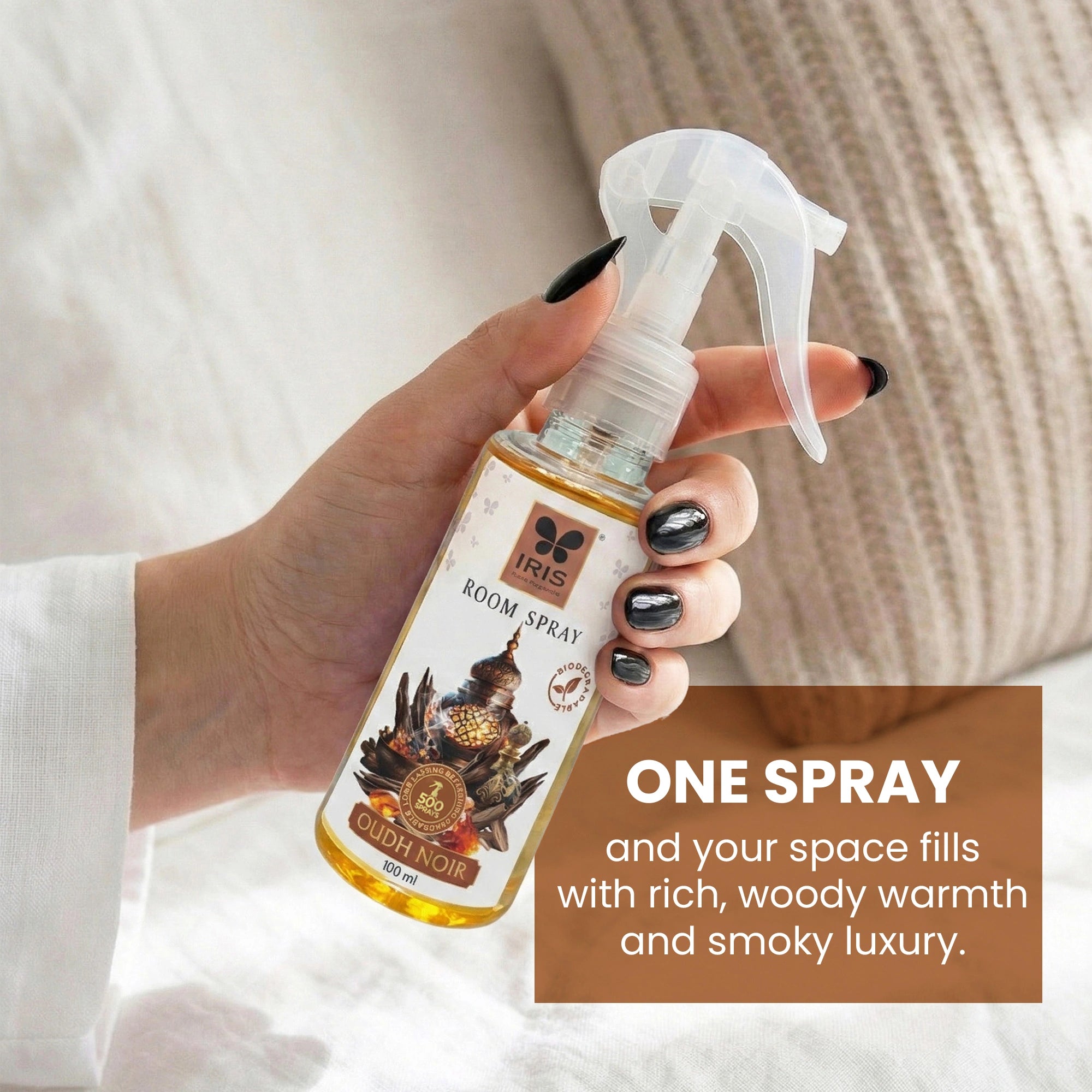 Oudh Noir Room Spray 100ml | 500 Sprays | LPG & CFC Free | Non-Toxic |