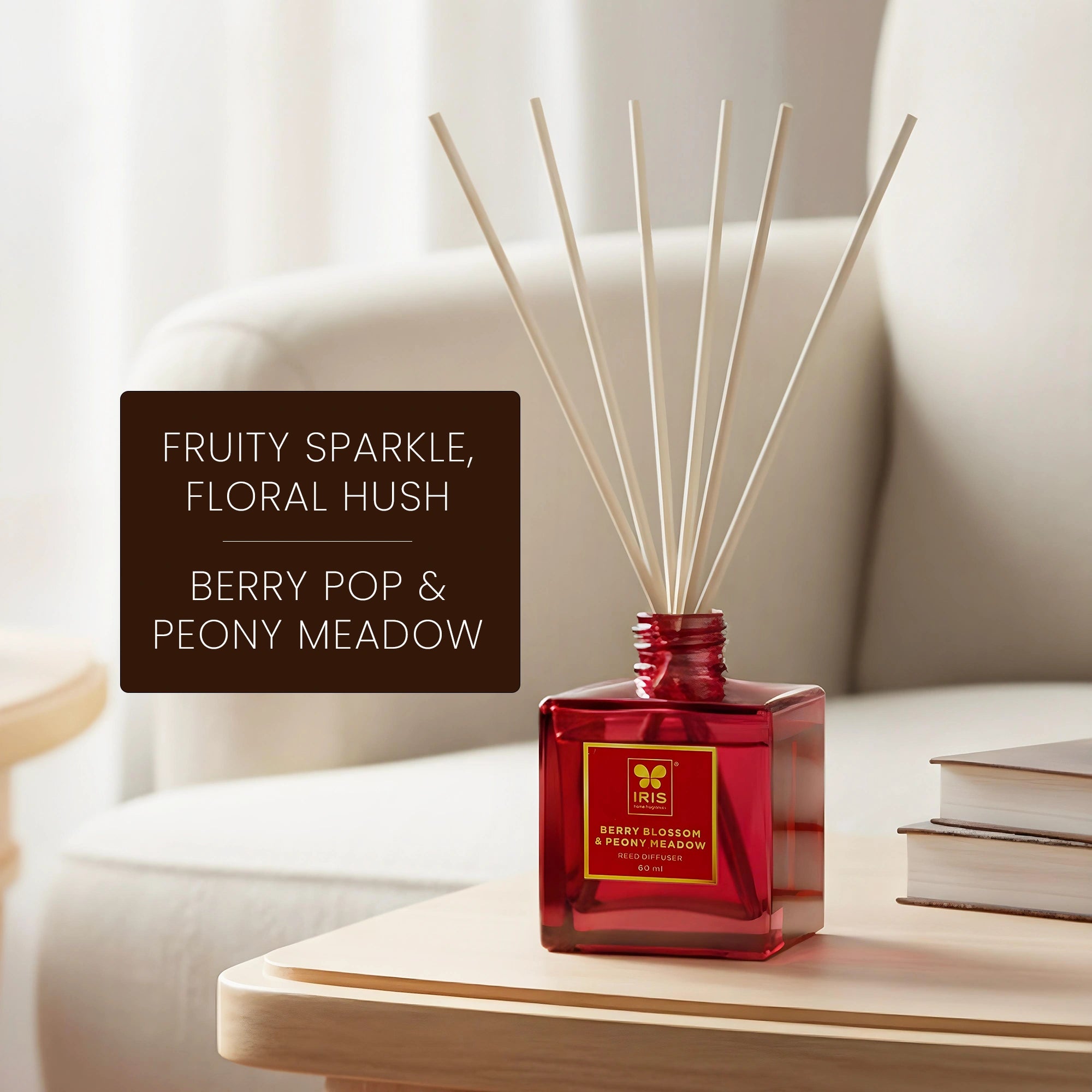 IRIS Reed Diffuser Set |Floral & Fruity Fragrance|Lasts More than 30 Days | 60ml + 6 Rattan Reeds