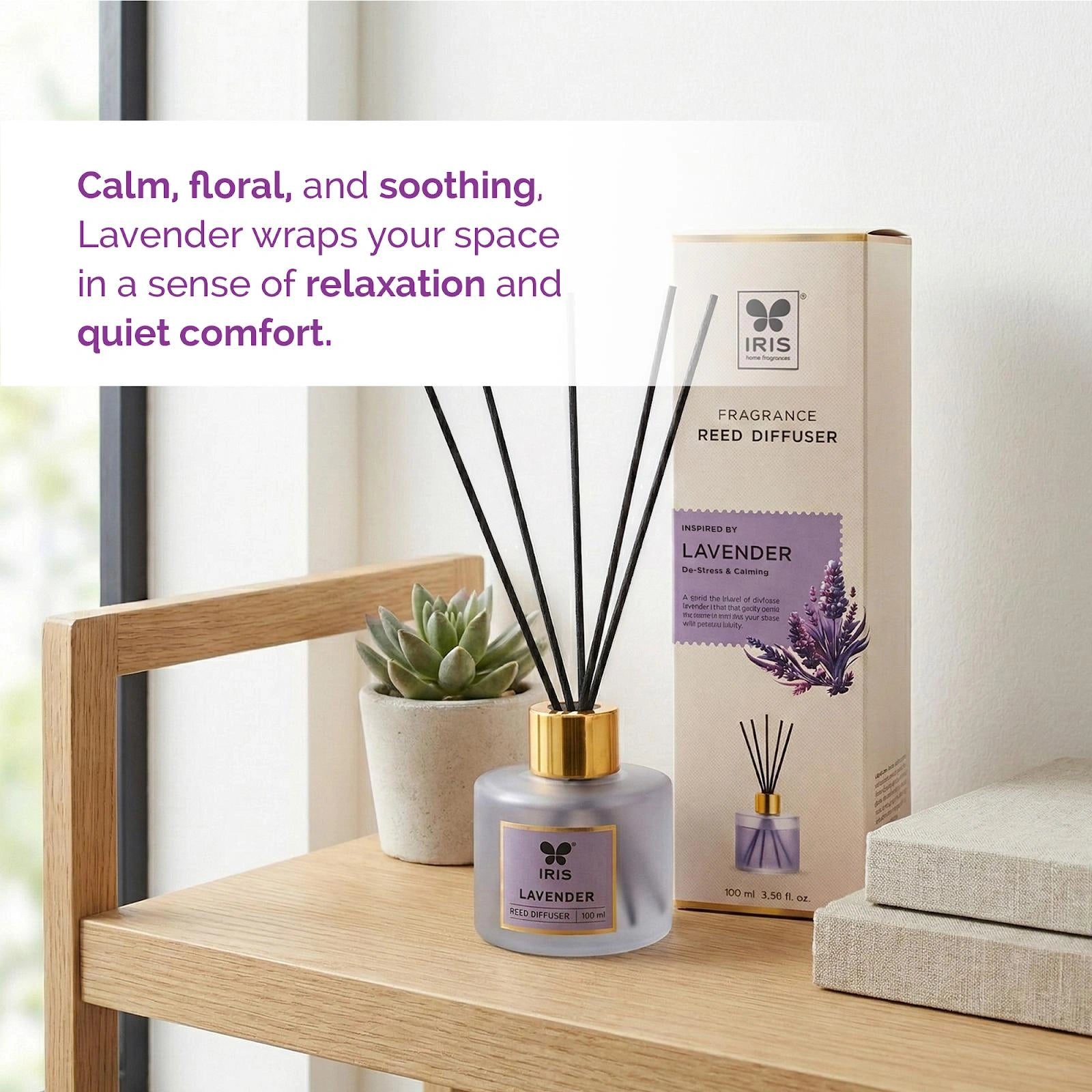 Lavender Frosted Glass Reed Diffuser Set by IRIS |100ml oil and 5 Fibre Reed sticks