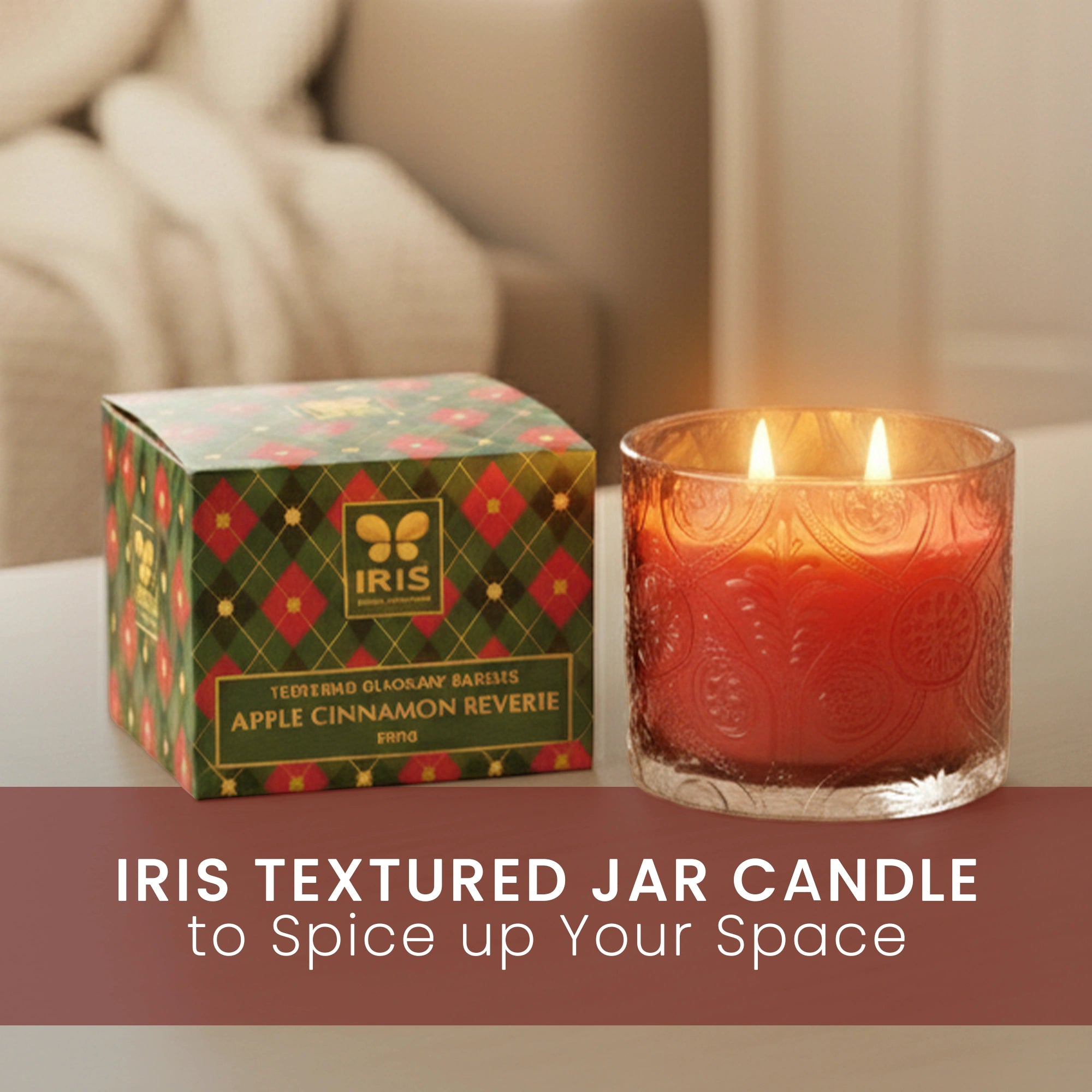 IRIS Apple Cinnamon Premium Glass Jar Candle | 30 Hr Burn Time