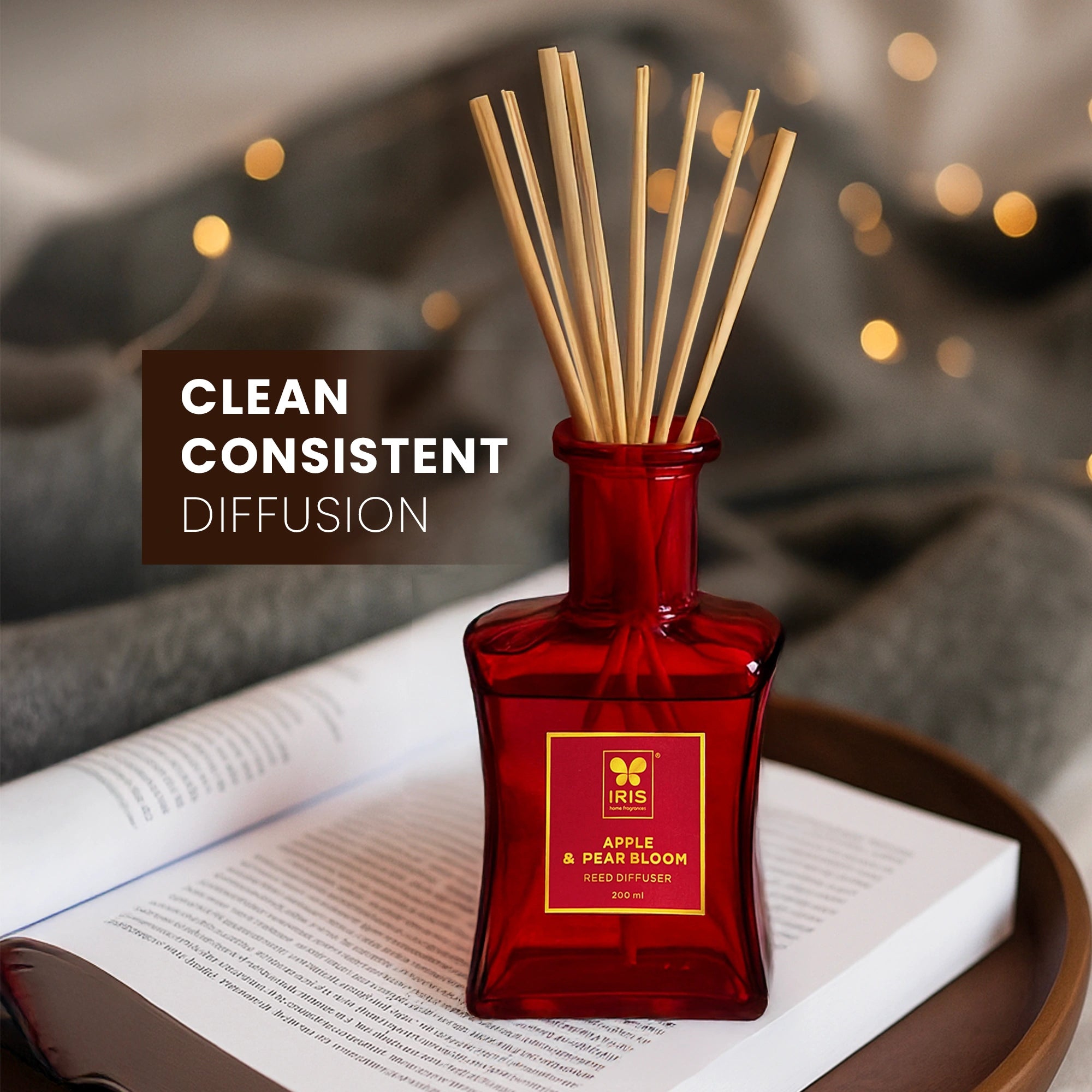 IRIS  Reed Diffuser Set |Apple & Pear Bloom|Lasts More than 30 Days | 200ml + 8 Rattan Reeds