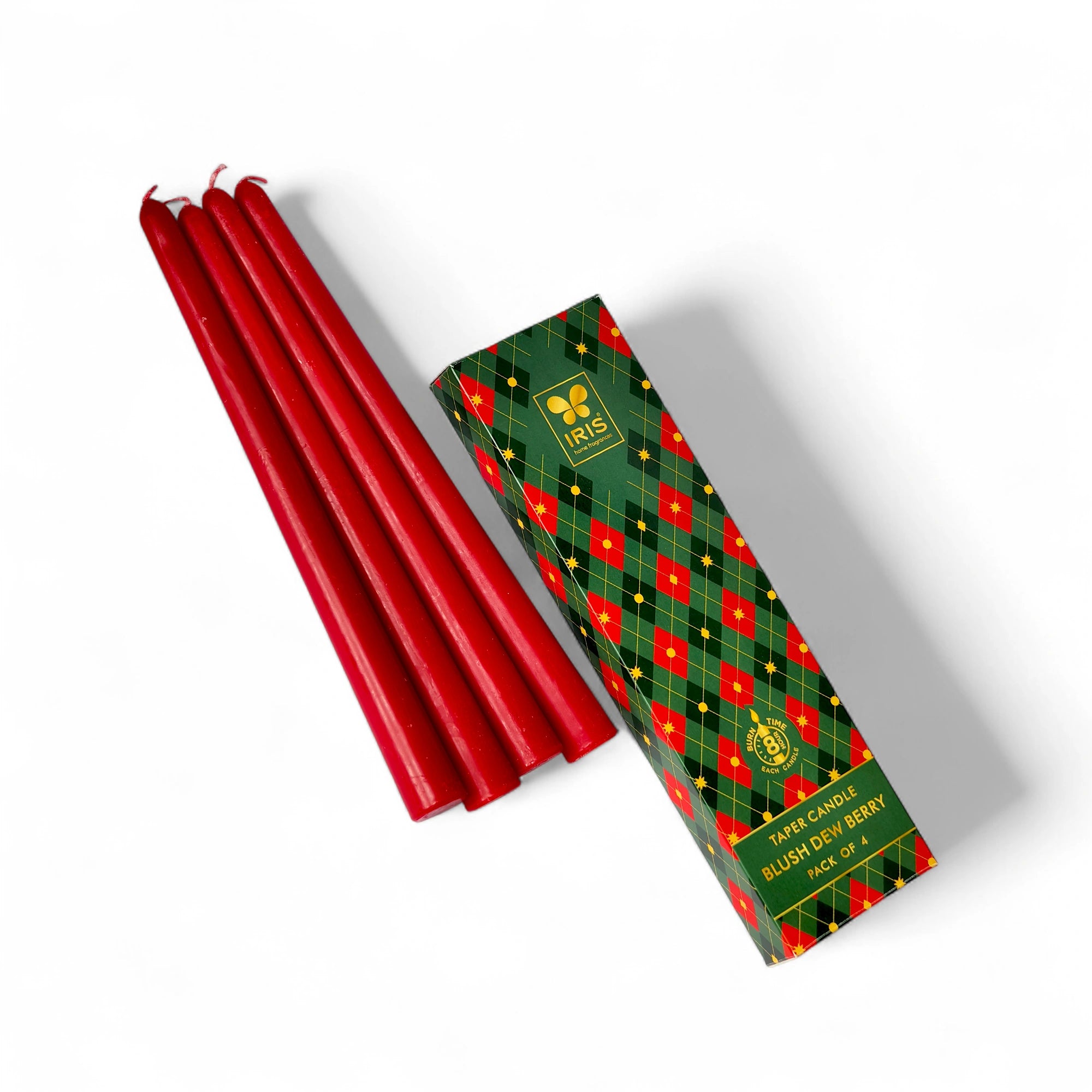 IRIS Berry Fragranced Taper Candles | Pack of 4 | 8Hrs Burning Time | 10 Inch