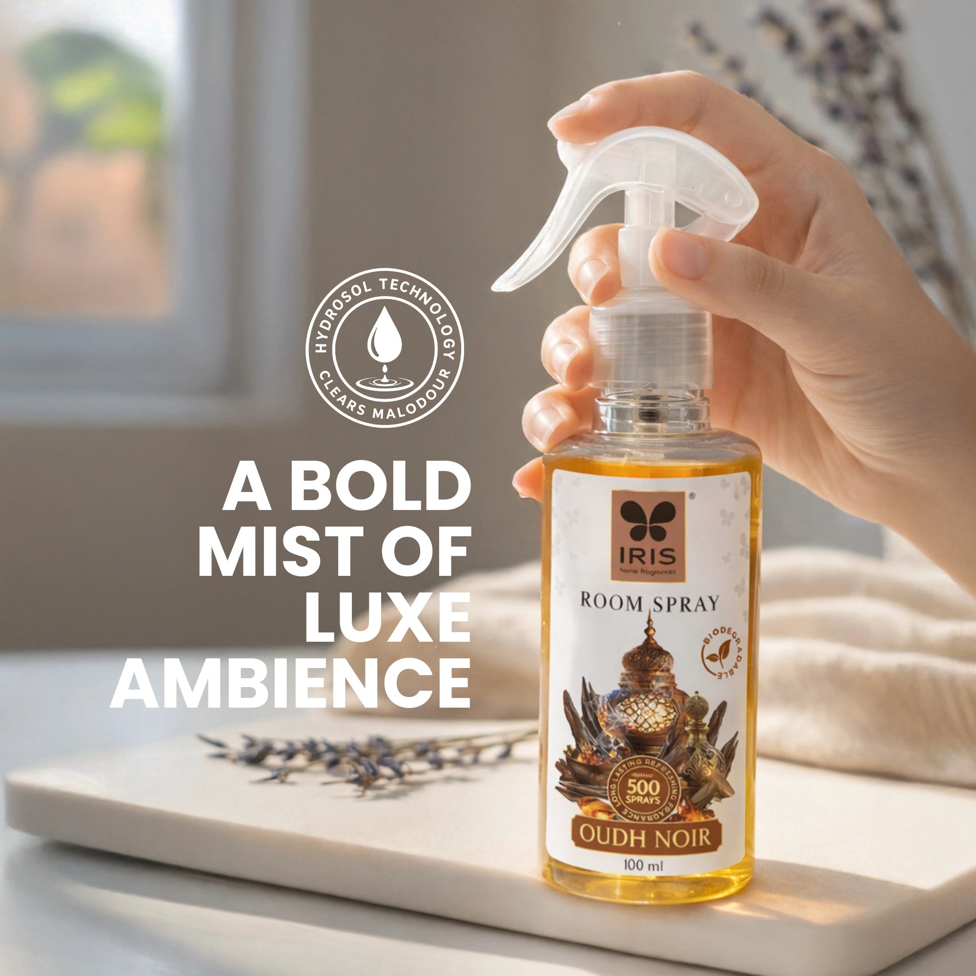 Oudh Noir Room Spray 100ml | 500 Sprays | LPG & CFC Free | Non-Toxic |