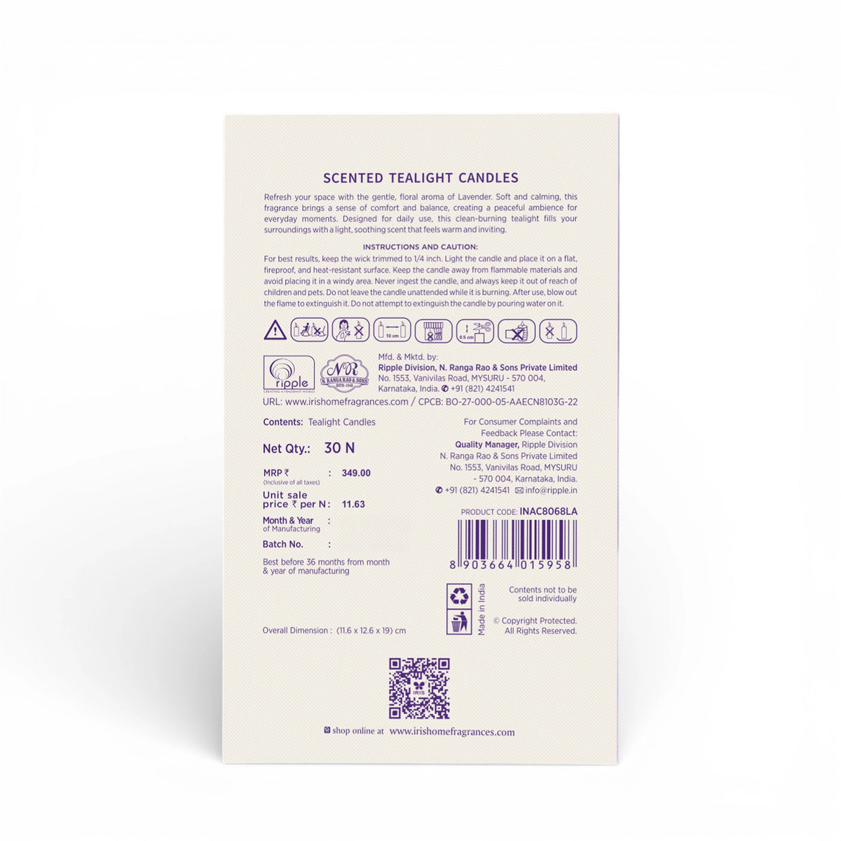 Lavender scented tealight candles pack of 30