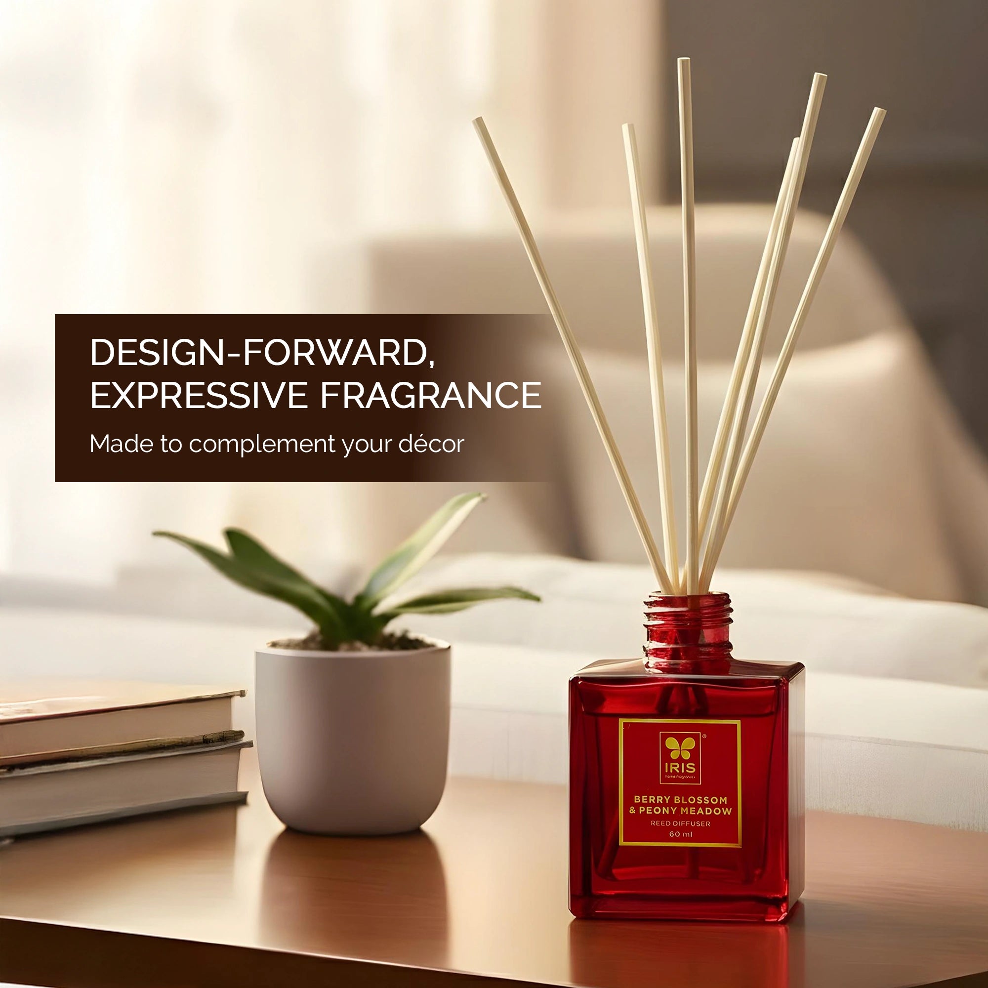 IRIS Reed Diffuser Set |Floral & Fruity Fragrance|Lasts More than 30 Days | 60ml + 6 Rattan Reeds
