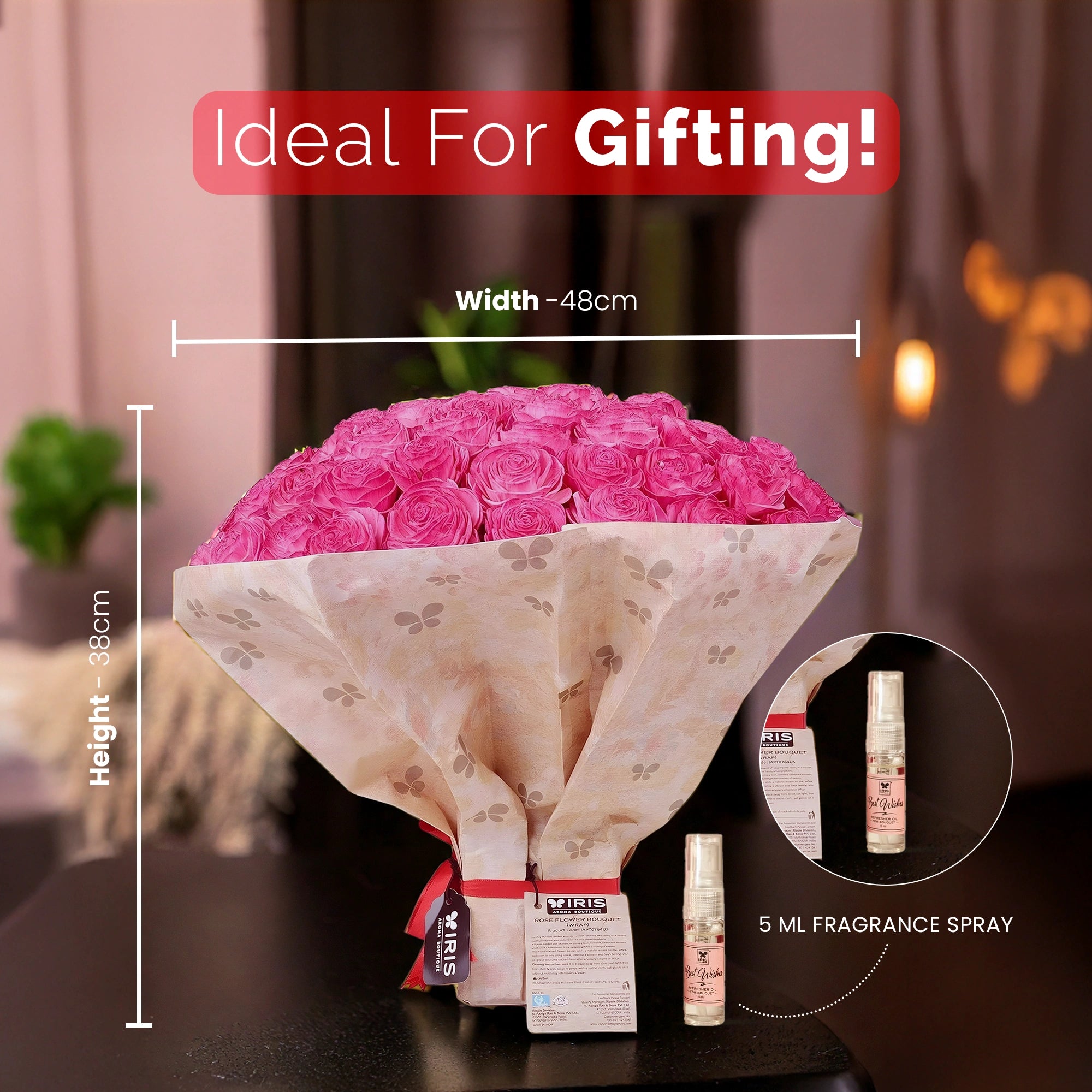 IRIS Dry Rose Flower Bouquet - Pink