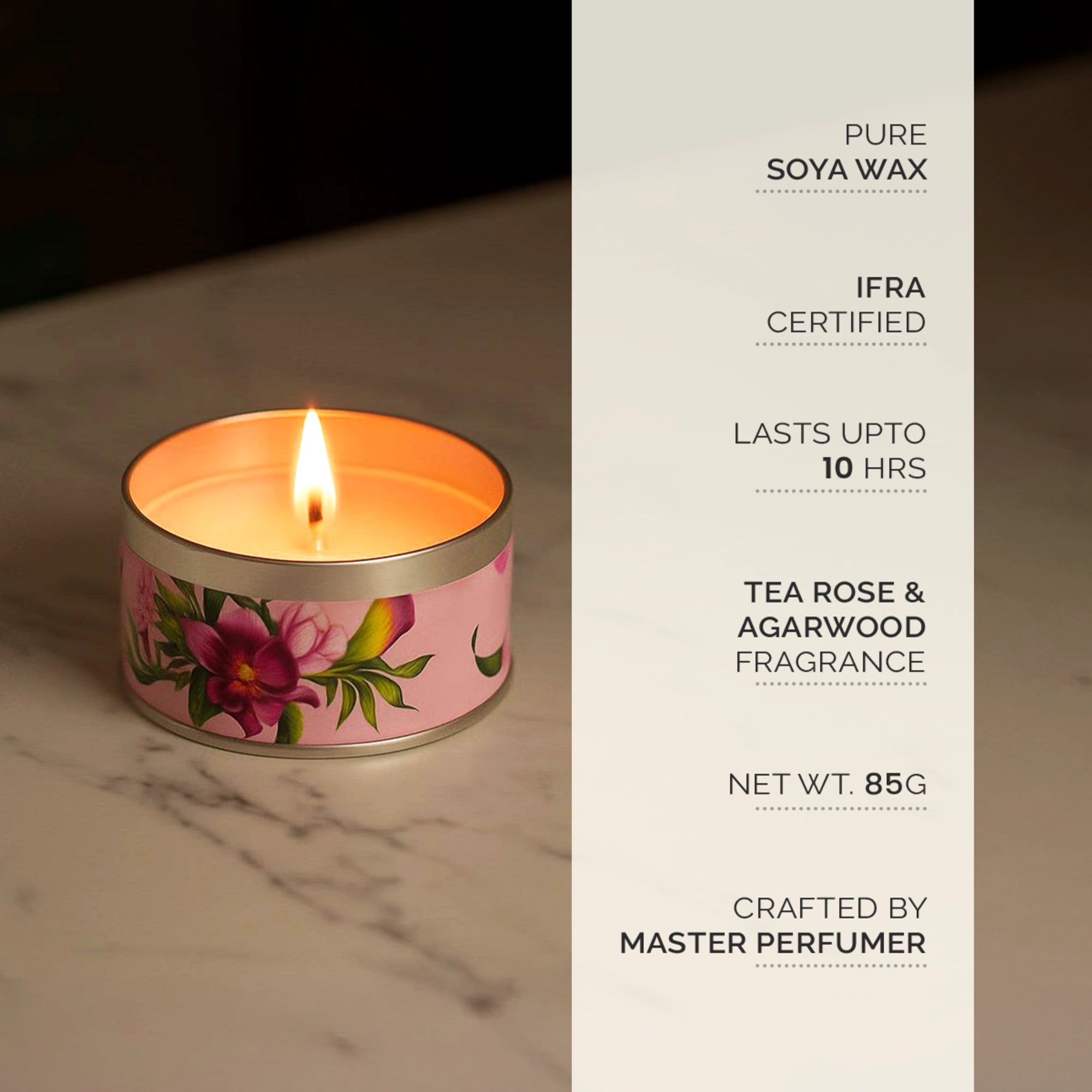 Tea Rose & Agarwood Tin Candle