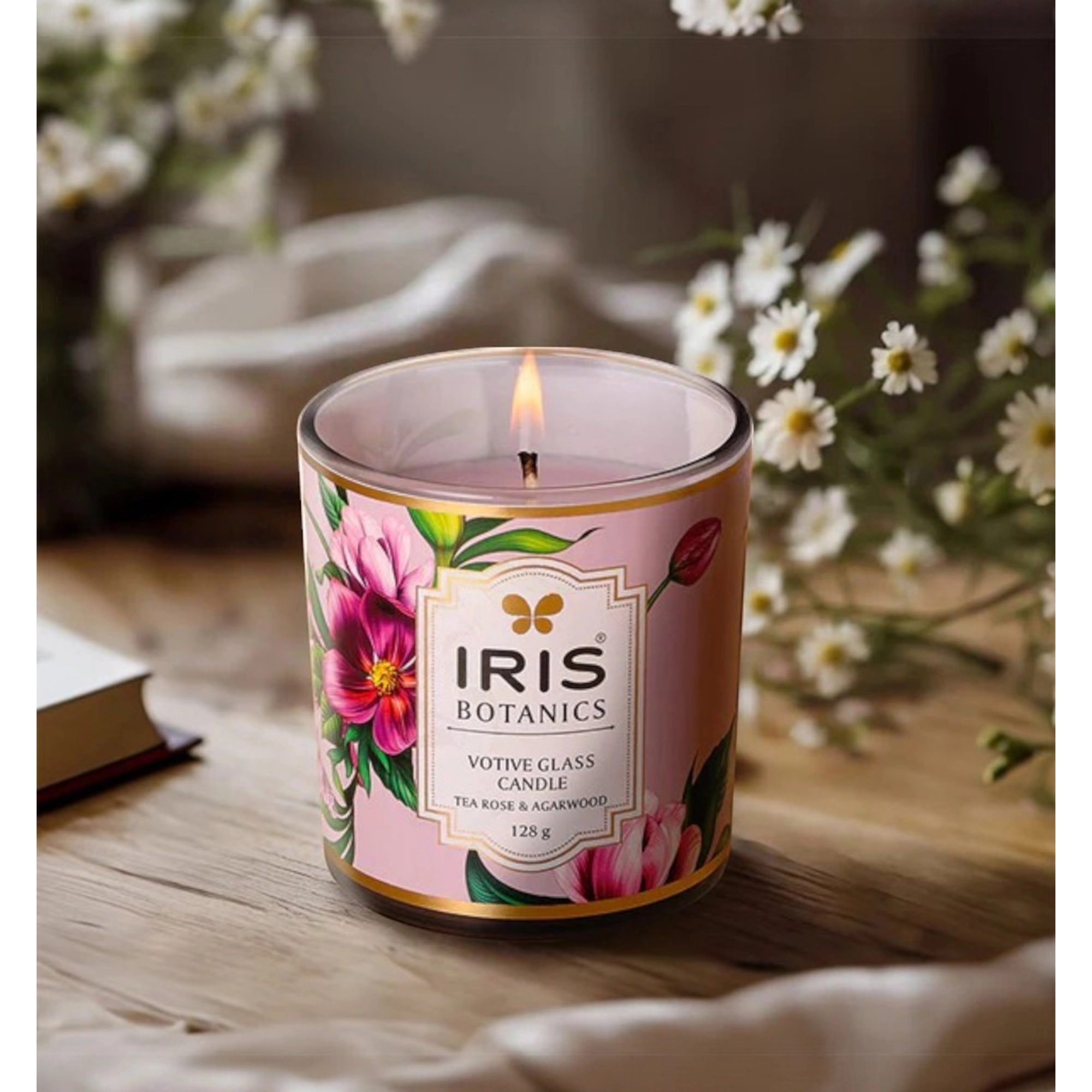 Tea Rose & Agarwood Votive Glass Candle