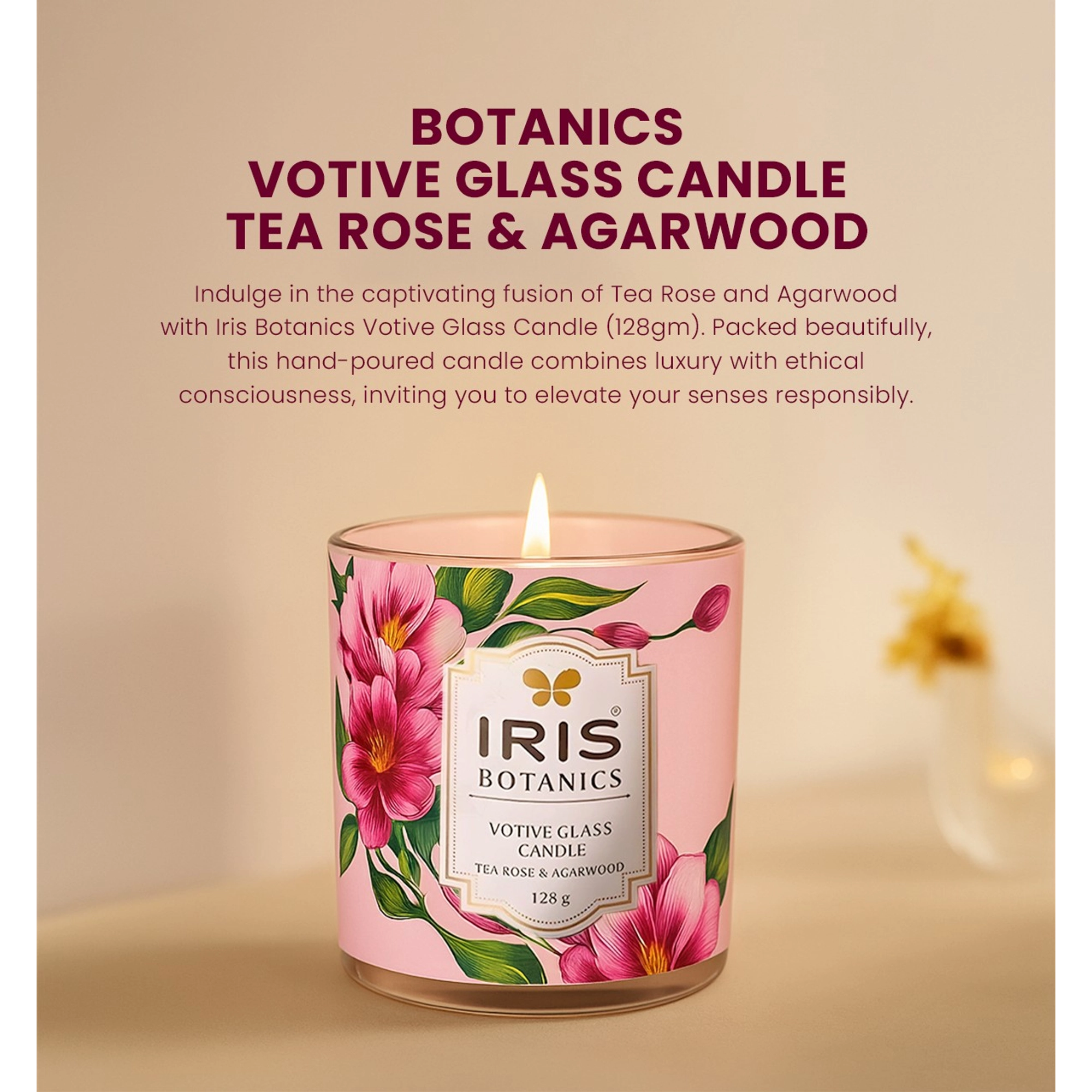 Tea Rose & Agarwood Votive Glass Candle