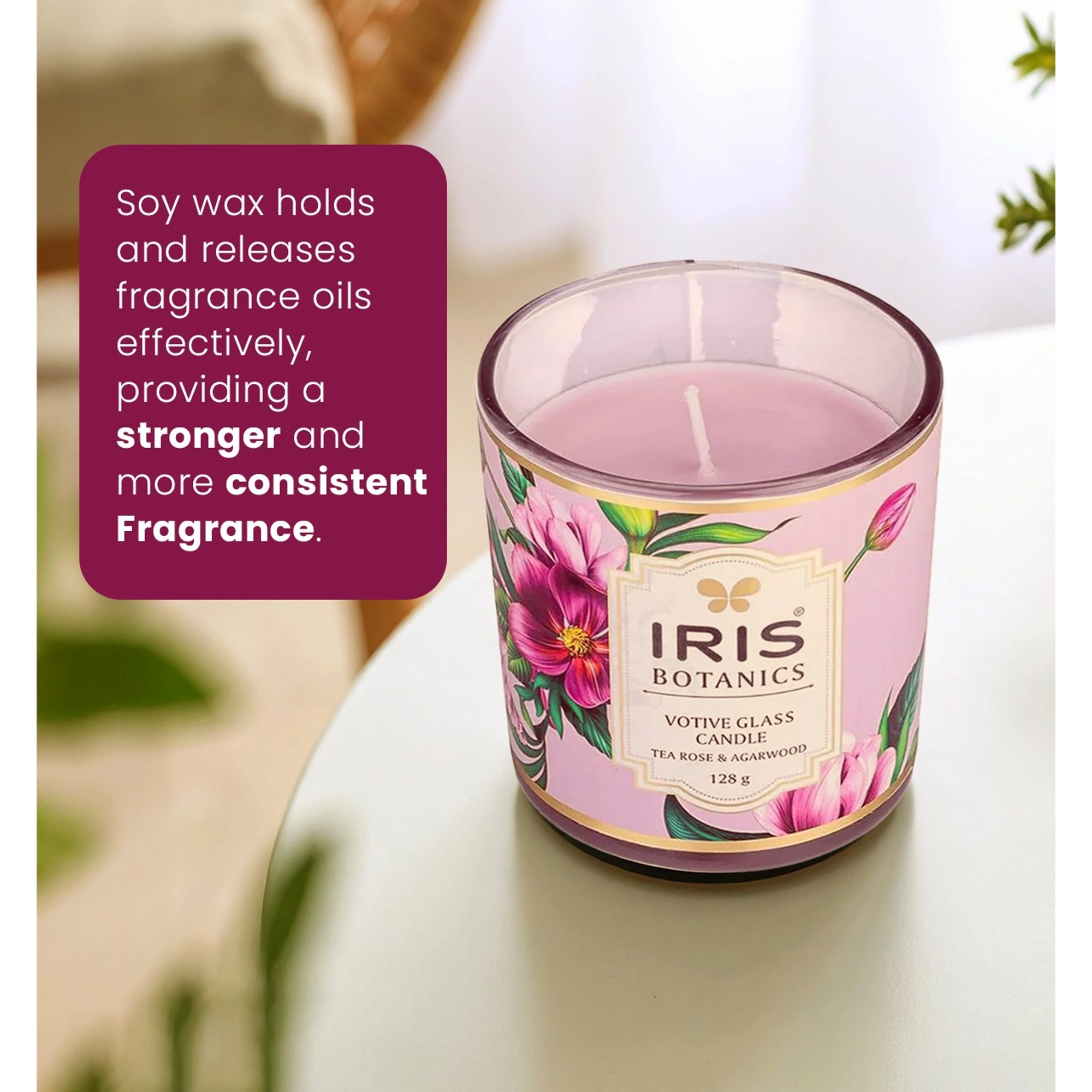 Tea Rose & Agarwood Votive Glass Candle