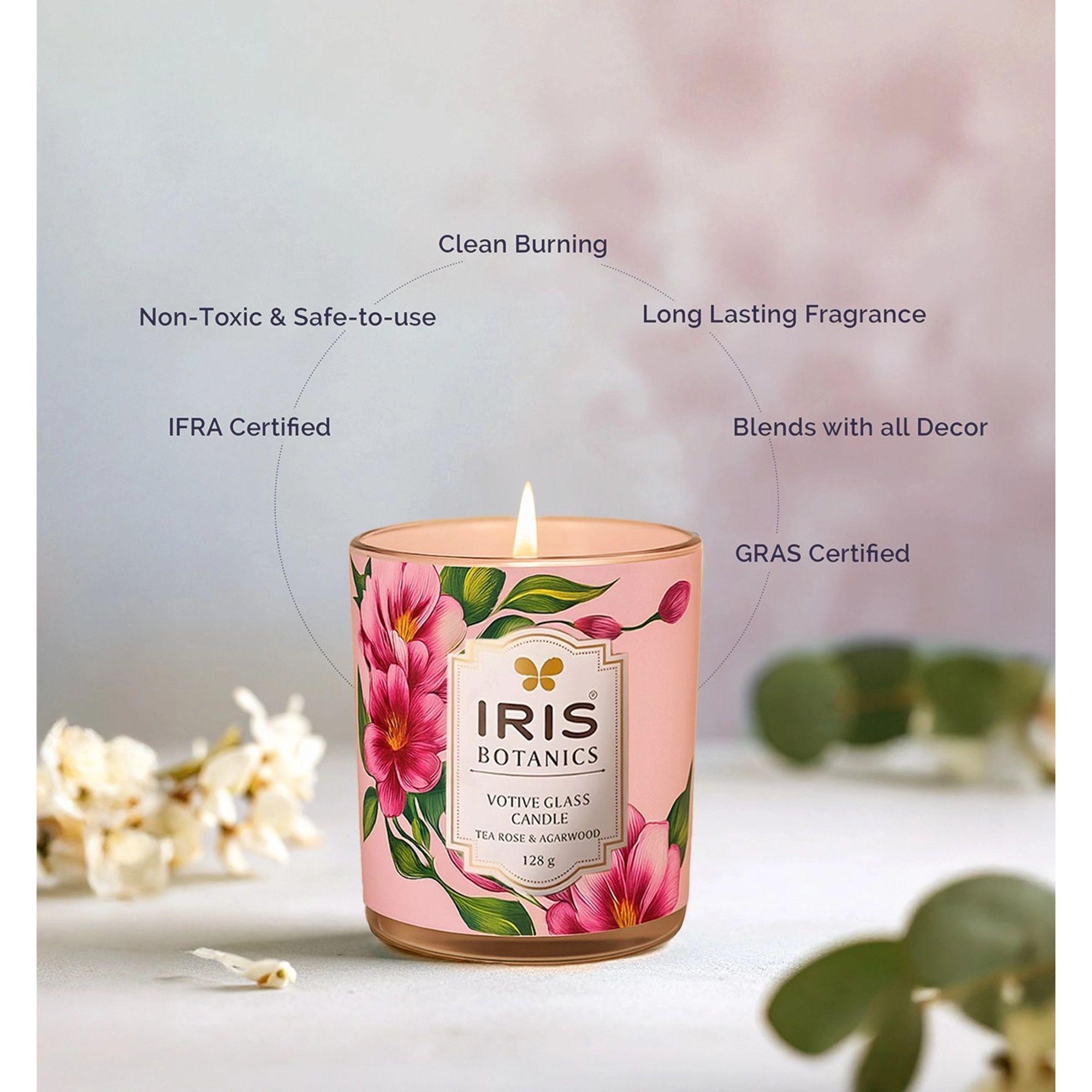 Tea Rose & Agarwood Votive Glass Candle