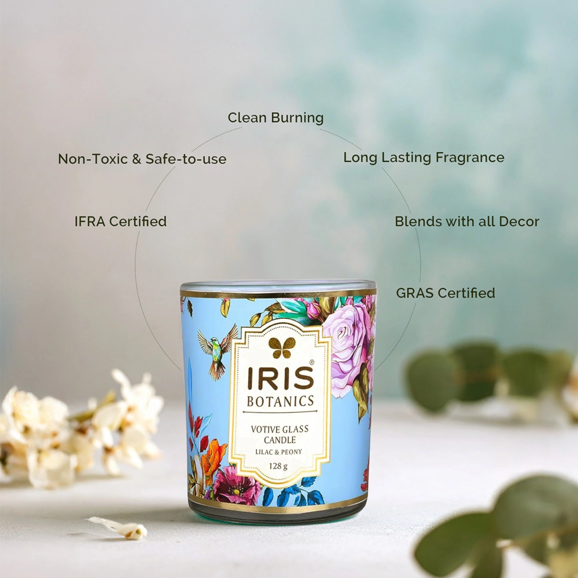 IRIS Botanics Votive Glass Candle - Lilac & Peony