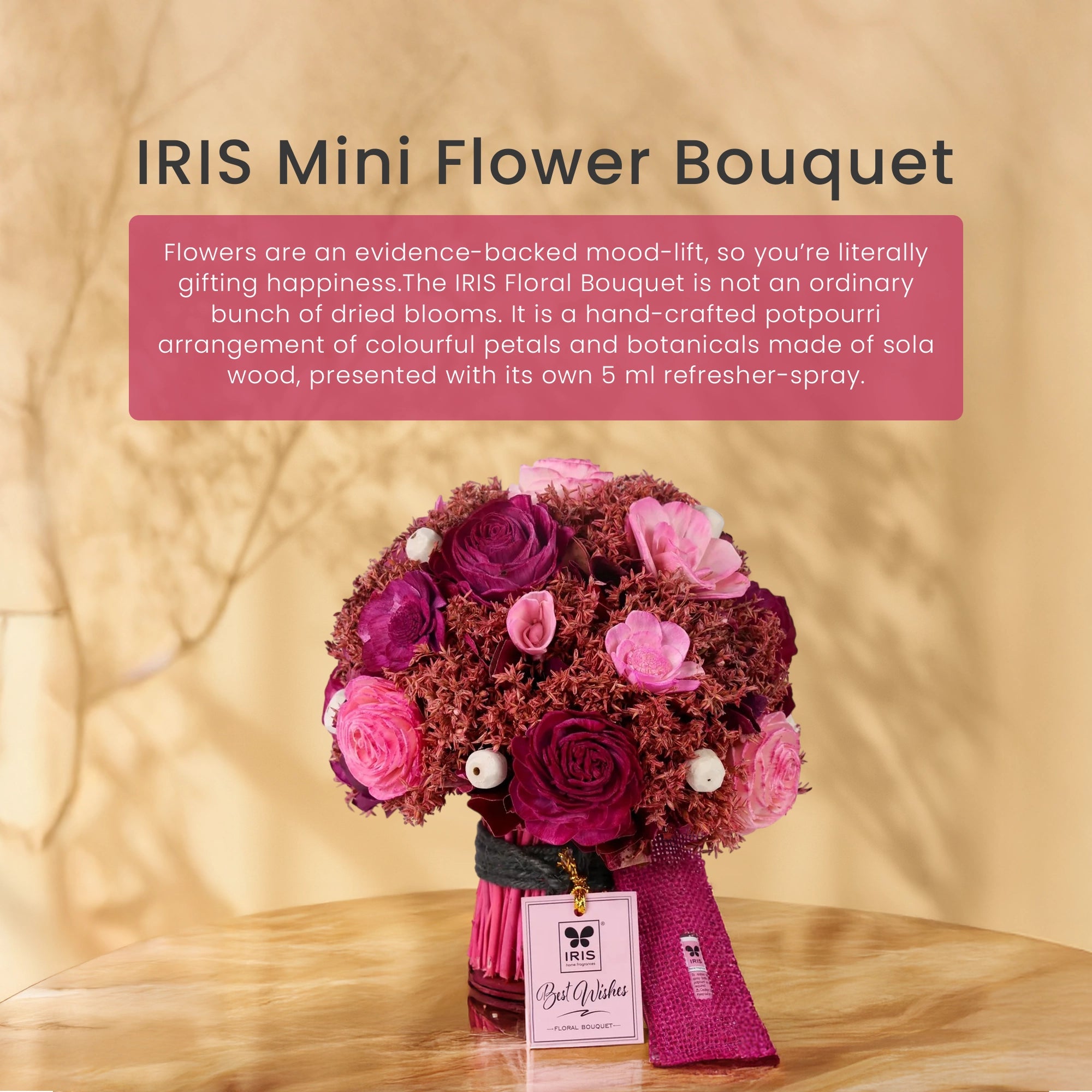 IRIS Mini Dry Flower Bouquet with a free fragrance spray