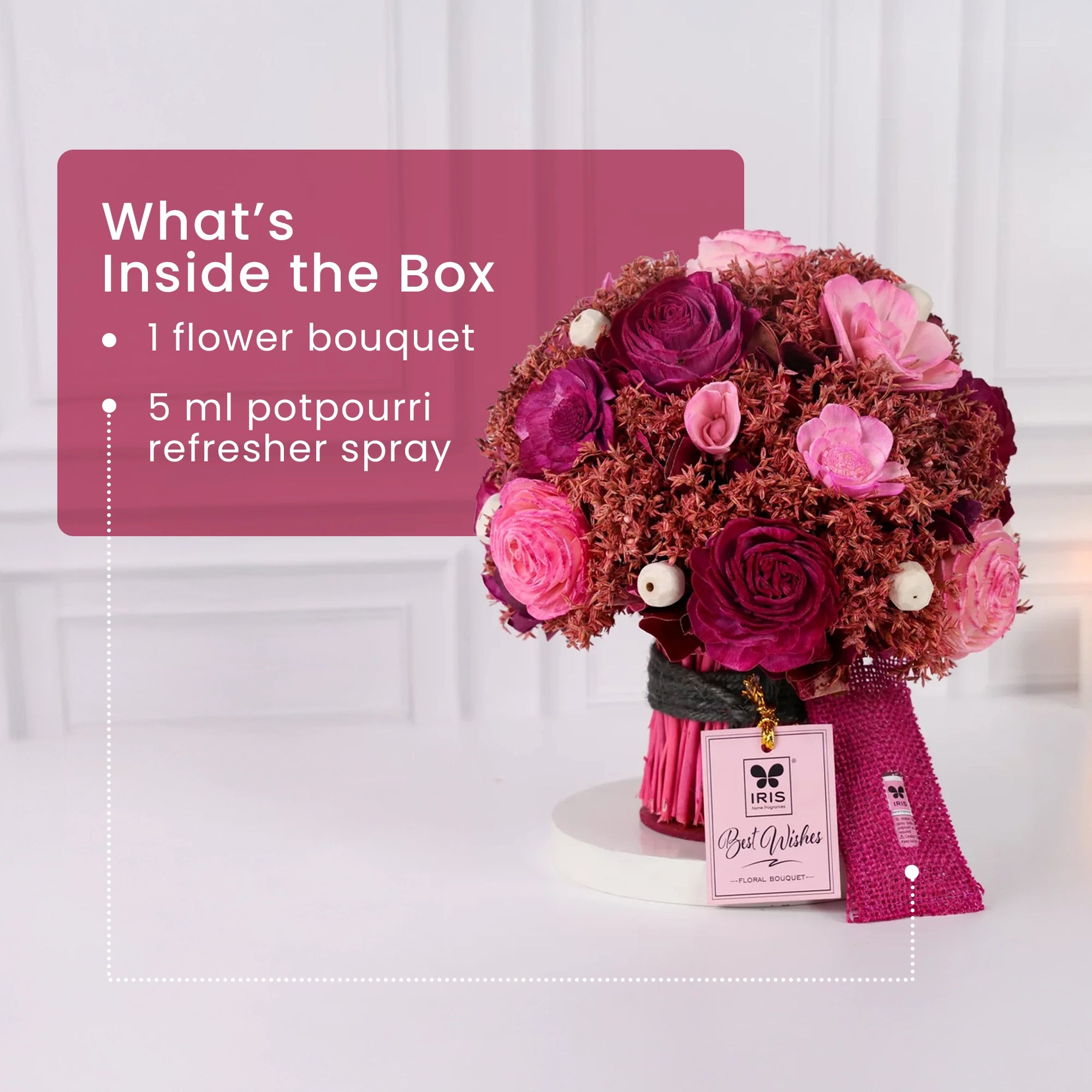 IRIS Mini Dry Flower Bouquet with a free fragrance spray