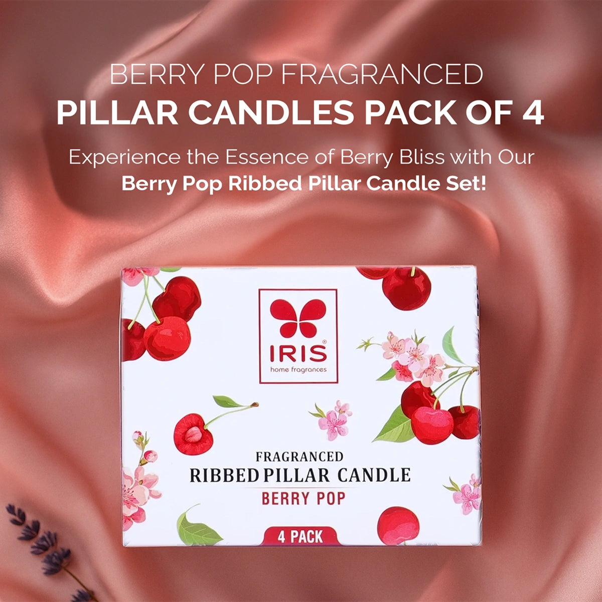 IRIS Berry Pop Fragranced Pillar Candles Pack of 4