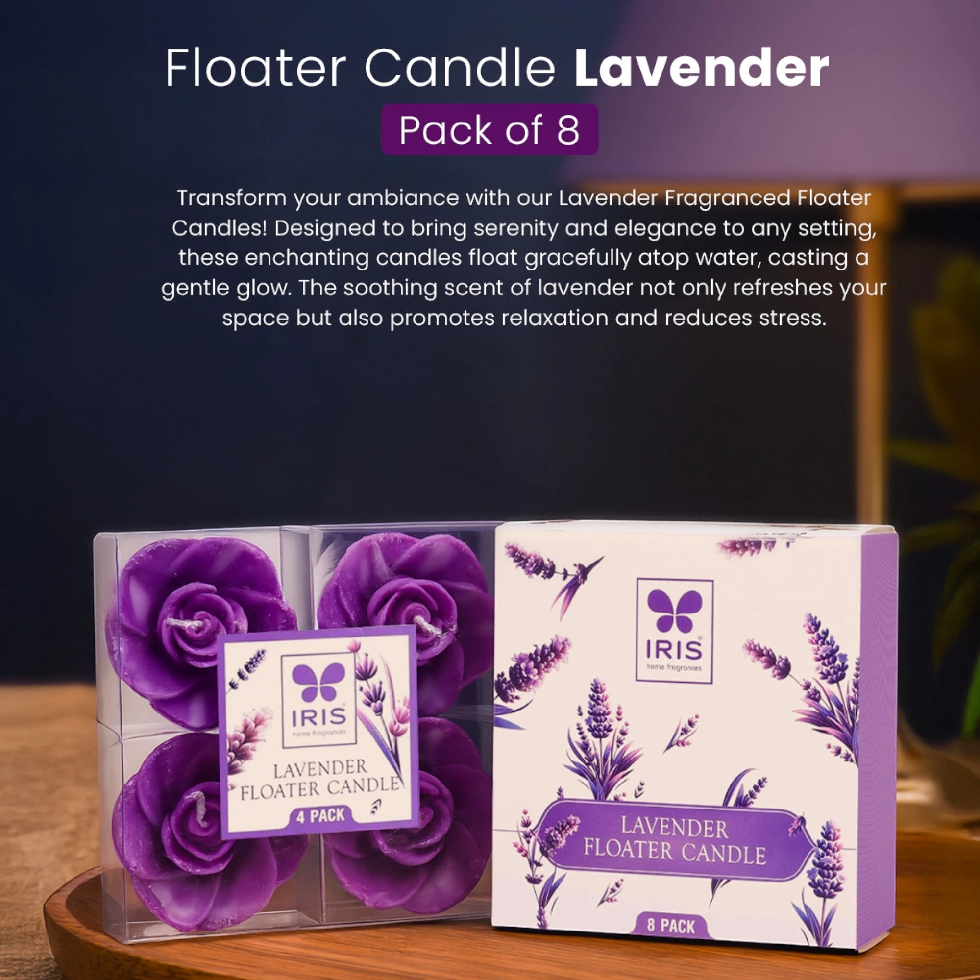 IRIS Lavender Floater Candle Pack of 8