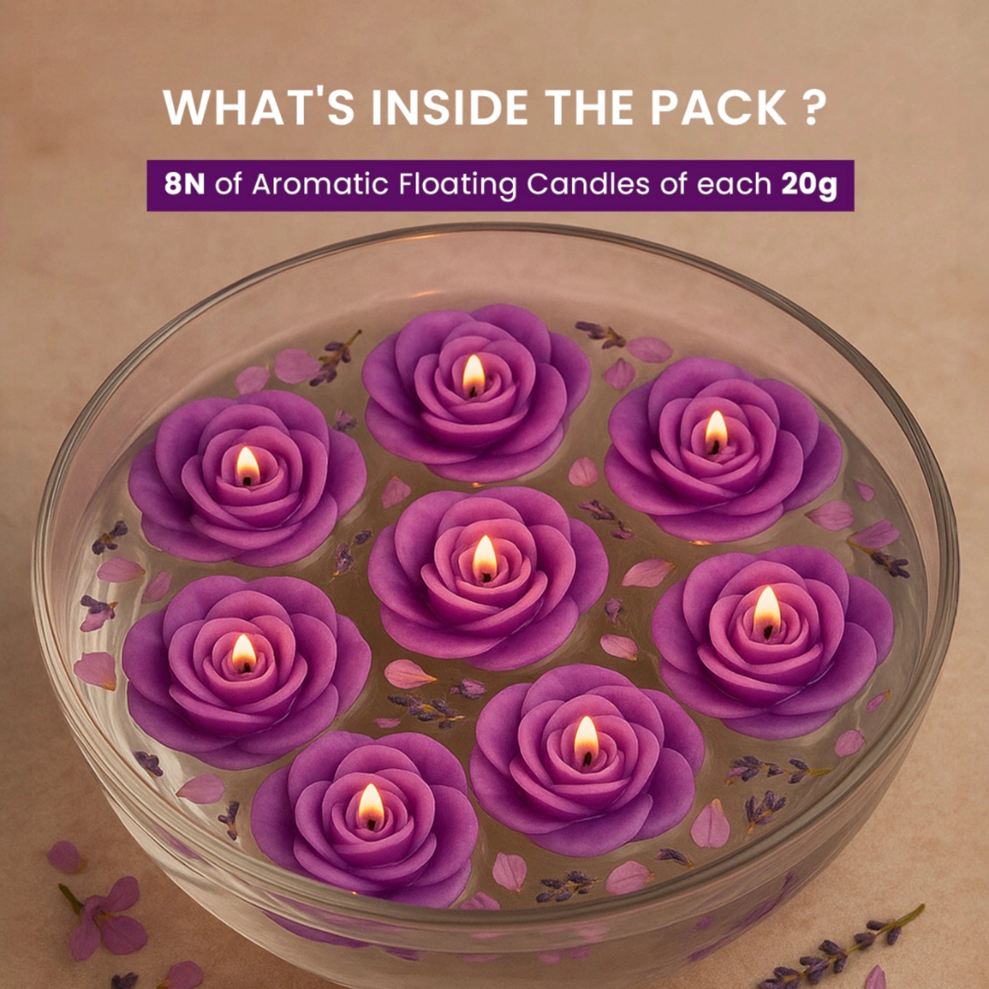 IRIS Lavender Floater Candle Pack of 8
