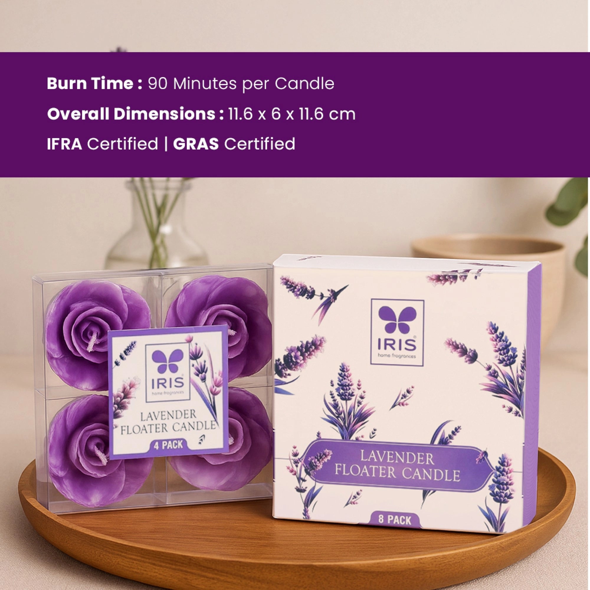 IRIS Lavender Floater Candle Pack of 8