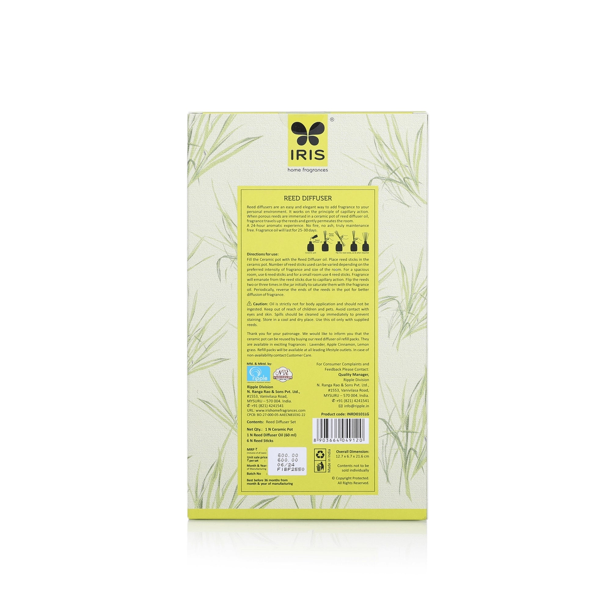 IRIS Lemon Grass Reed Diffuser Set