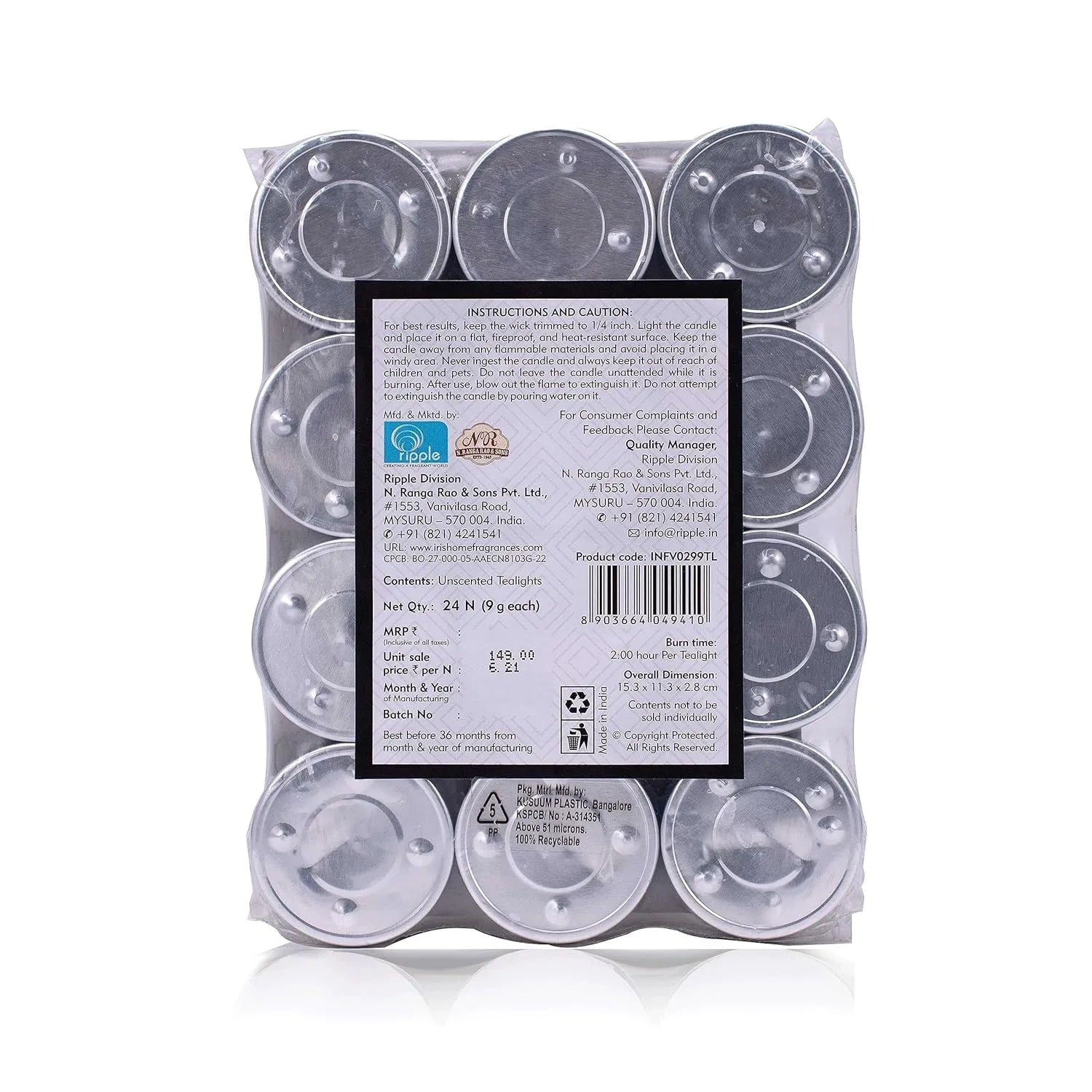 IRIS Pack of 24 Unscented Tea lights