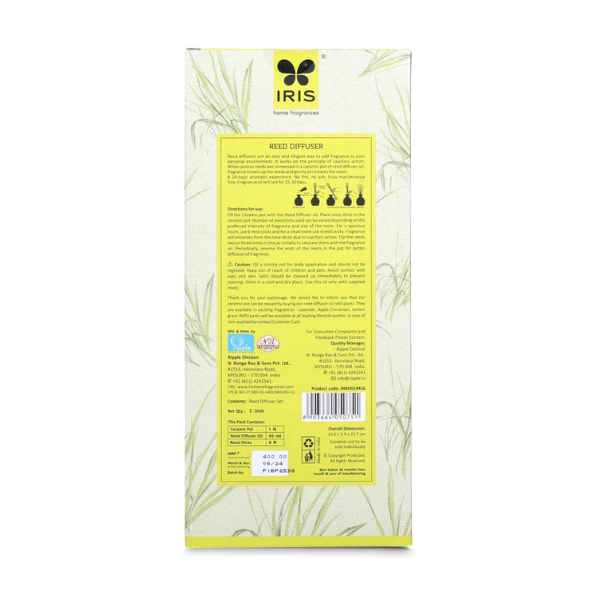 IRIS Lemongrass Reed Diffuser Set