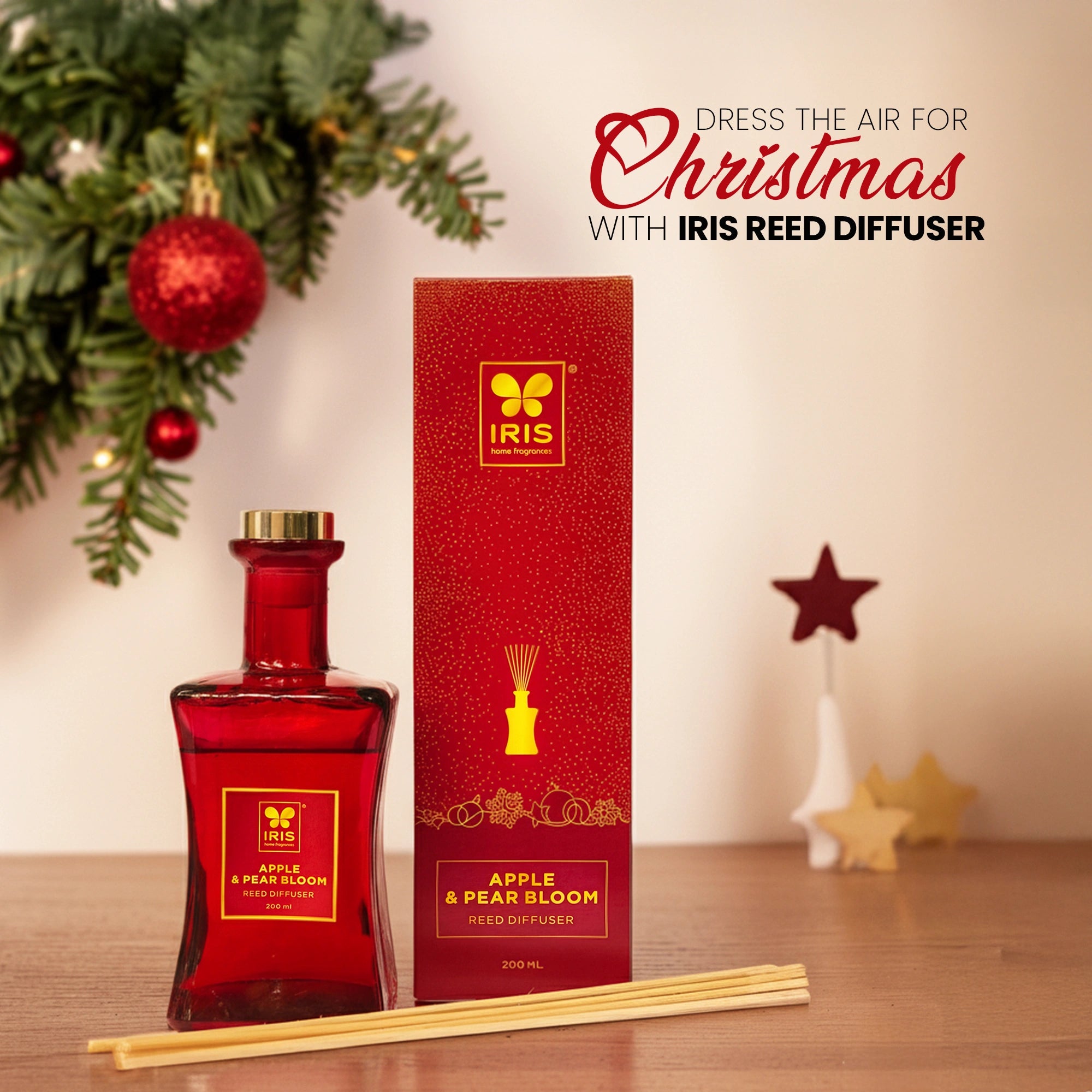 IRIS  Reed Diffuser Set |Apple & Pear Bloom|Lasts More than 30 Days | 200ml + 8 Rattan Reeds