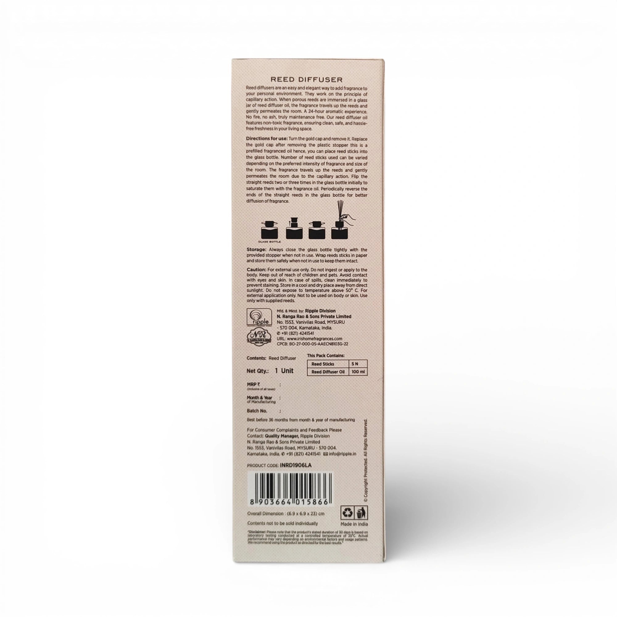 Lavender Frosted Glass Reed Diffuser Set by IRIS |100ml oil and 5 Fibre Reed sticks