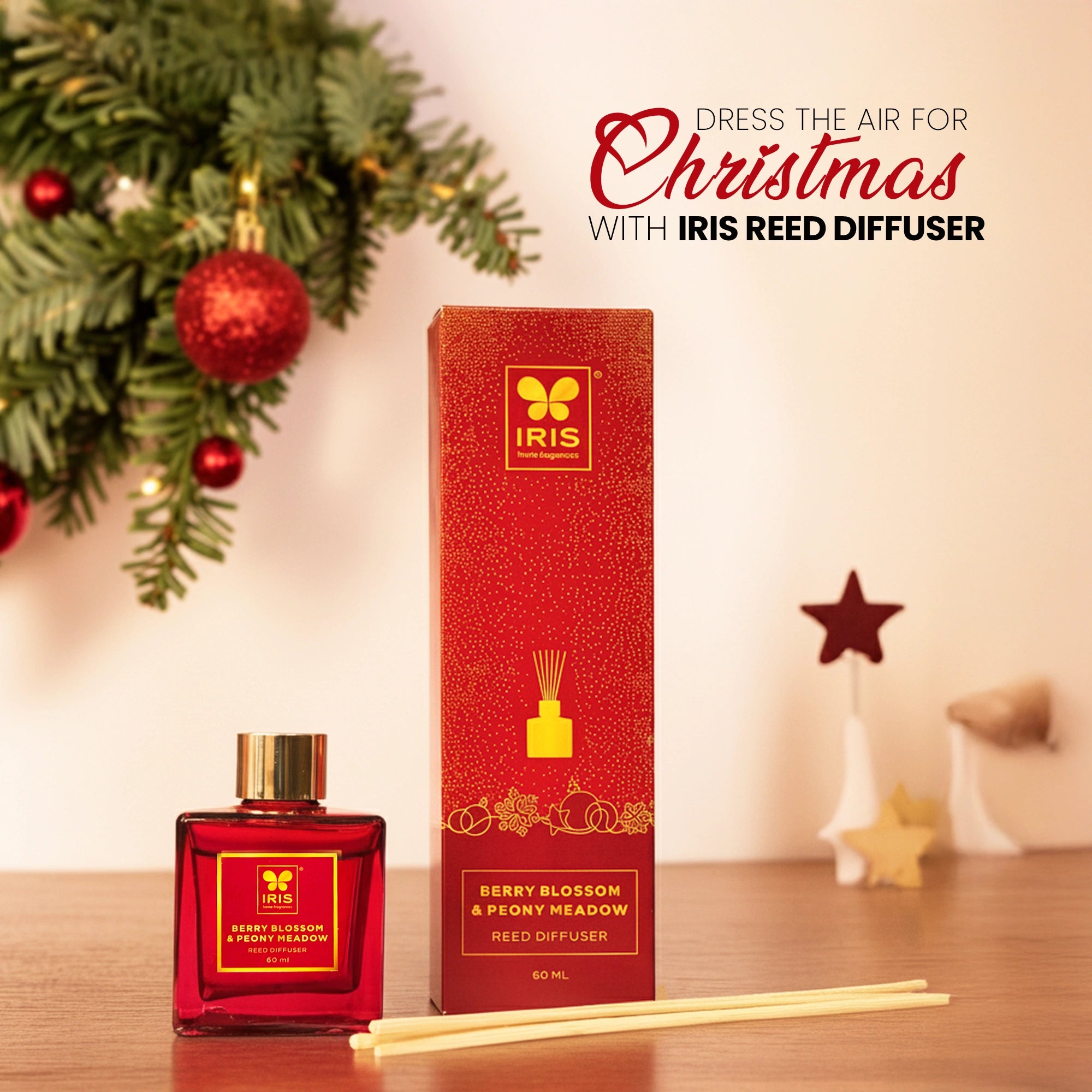 IRIS Reed Diffuser Set |Floral & Fruity Fragrance|Lasts More than 30 Days | 60ml + 6 Rattan Reeds